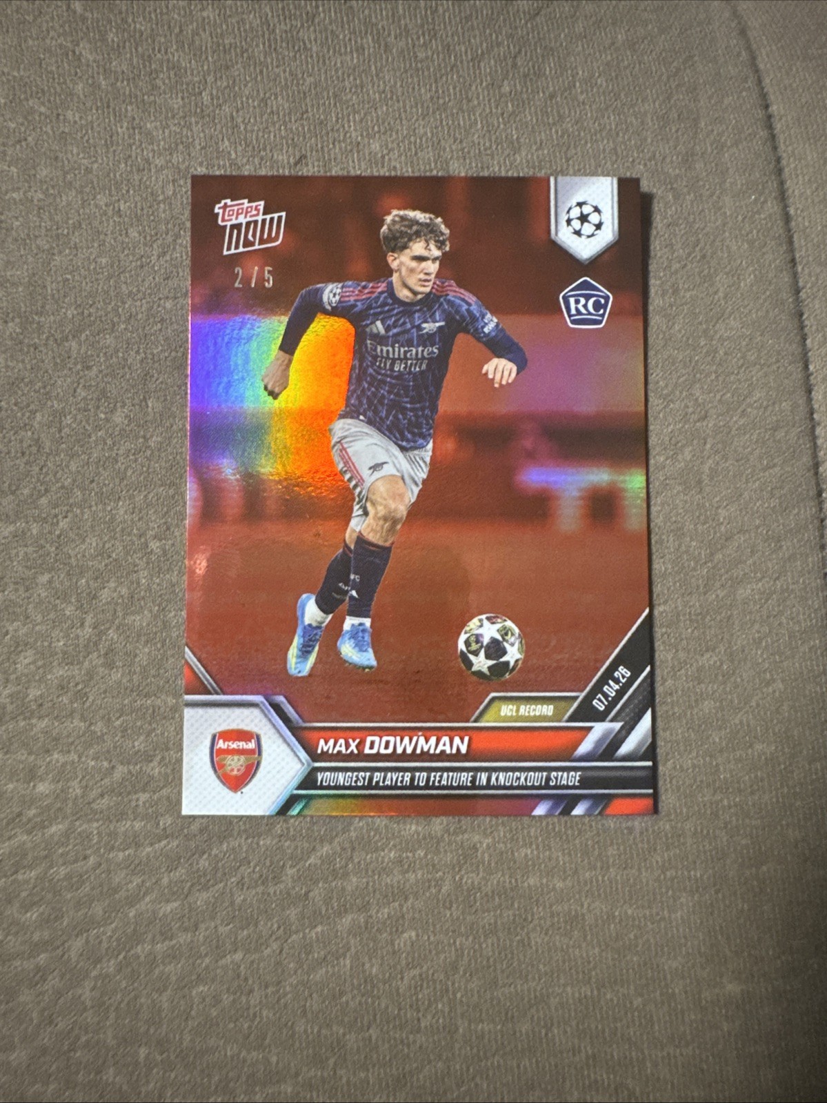 TOPPS NOW 25-2026 UCL CHAMPIONS LEAGUE #116 MAX DOWMAN ARSENAL ROOKIE RED /5