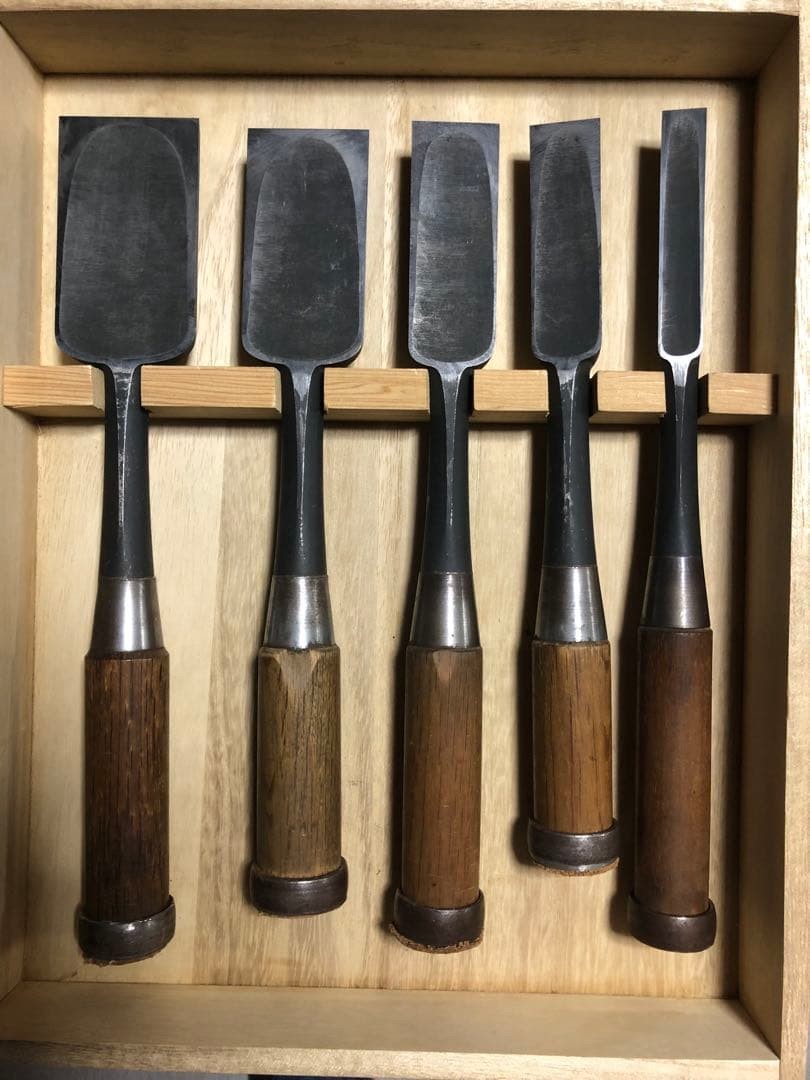 [Rare] Hidari Ichihiro Japanese Heavy Duty Chisels 5pcs Set Tataki-Nomi Box