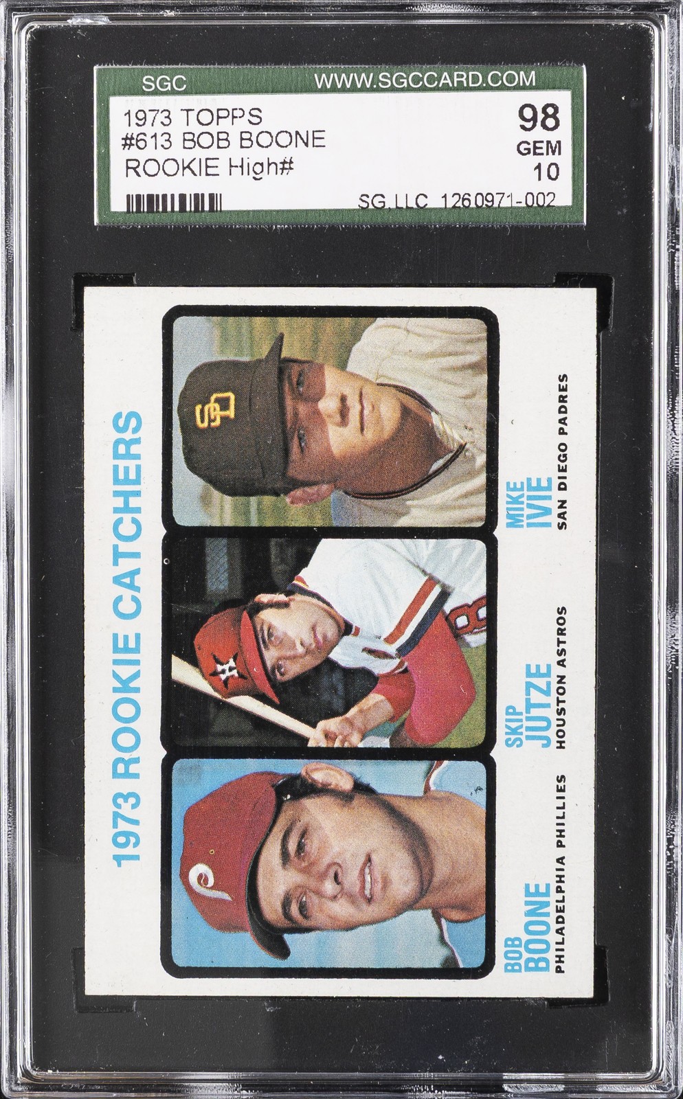 1973 TOPPS ROOKIE HIGH #613 BOB BOONE SGC 10 GM 1973 TOPPS ROOKIE HIGH #613 BOB BOONE SGC 10 GM