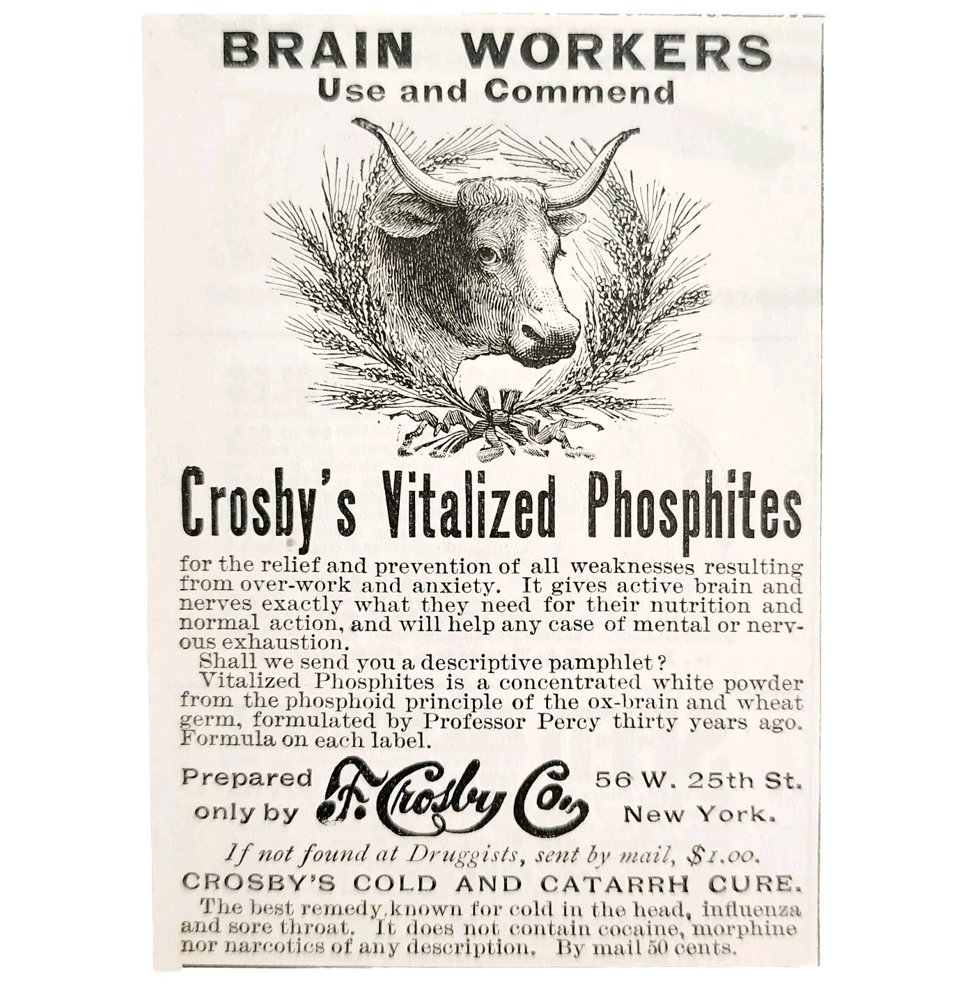 Crosby Co Vital Phosphites 1899 Advertisement Victorian Quack Medicine E85B Crosby Co Vital Phosphites 1899 Advertisement Victorian Quack Medicine E85B