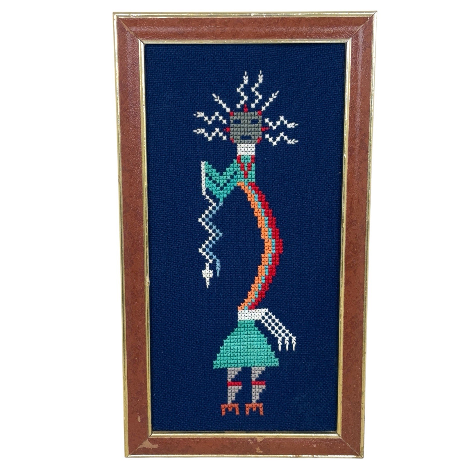 Vintage 1976 Navajo Cross Stitch Needle Point Rainbow Kokopelli 6x12 Tohatchi NM