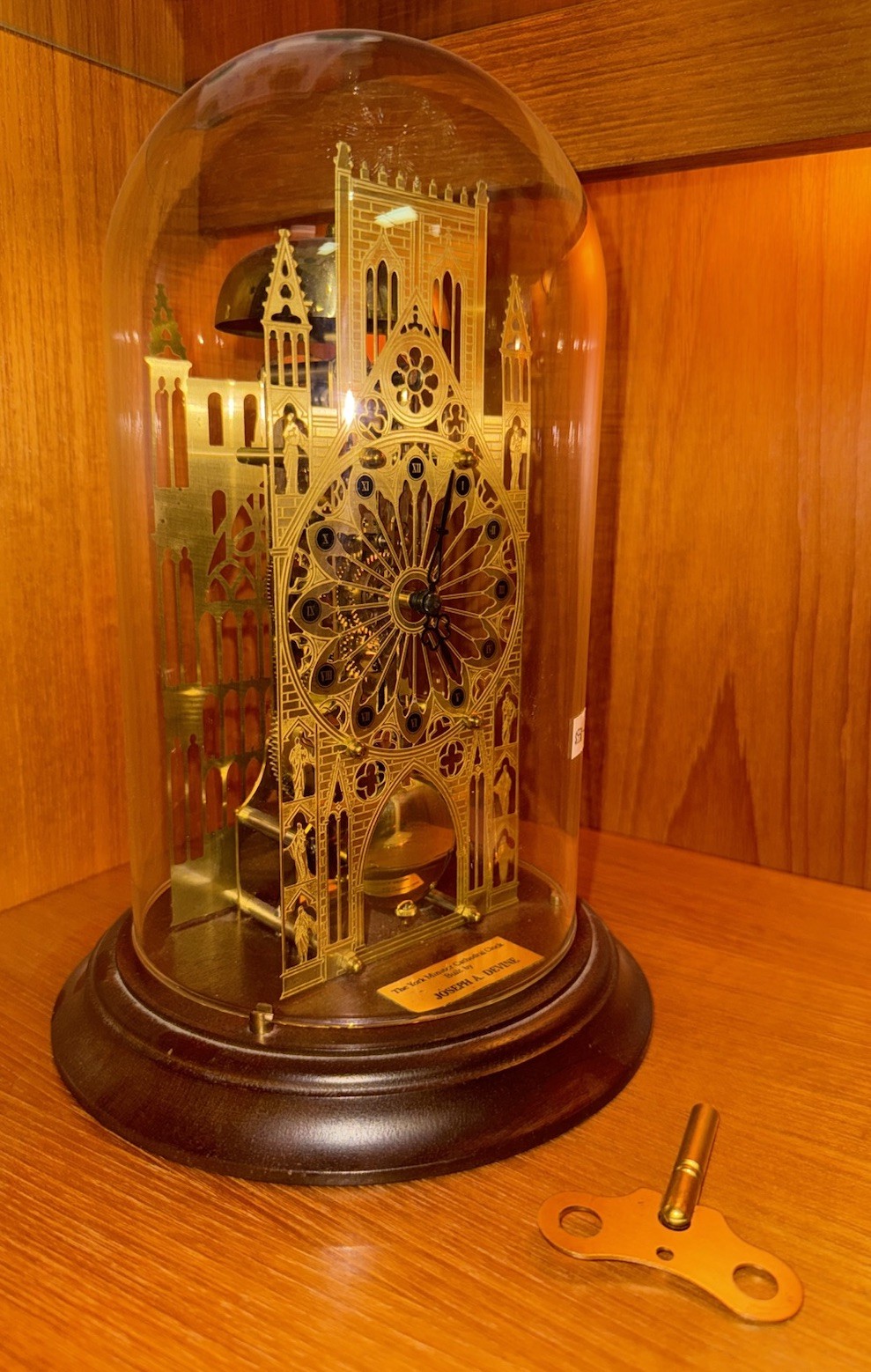 York Minster Cathedral Skeleton Clock Under Glass, 20th Century York Minster Cathedral Skeleton Clock Under Glass, 20th Century