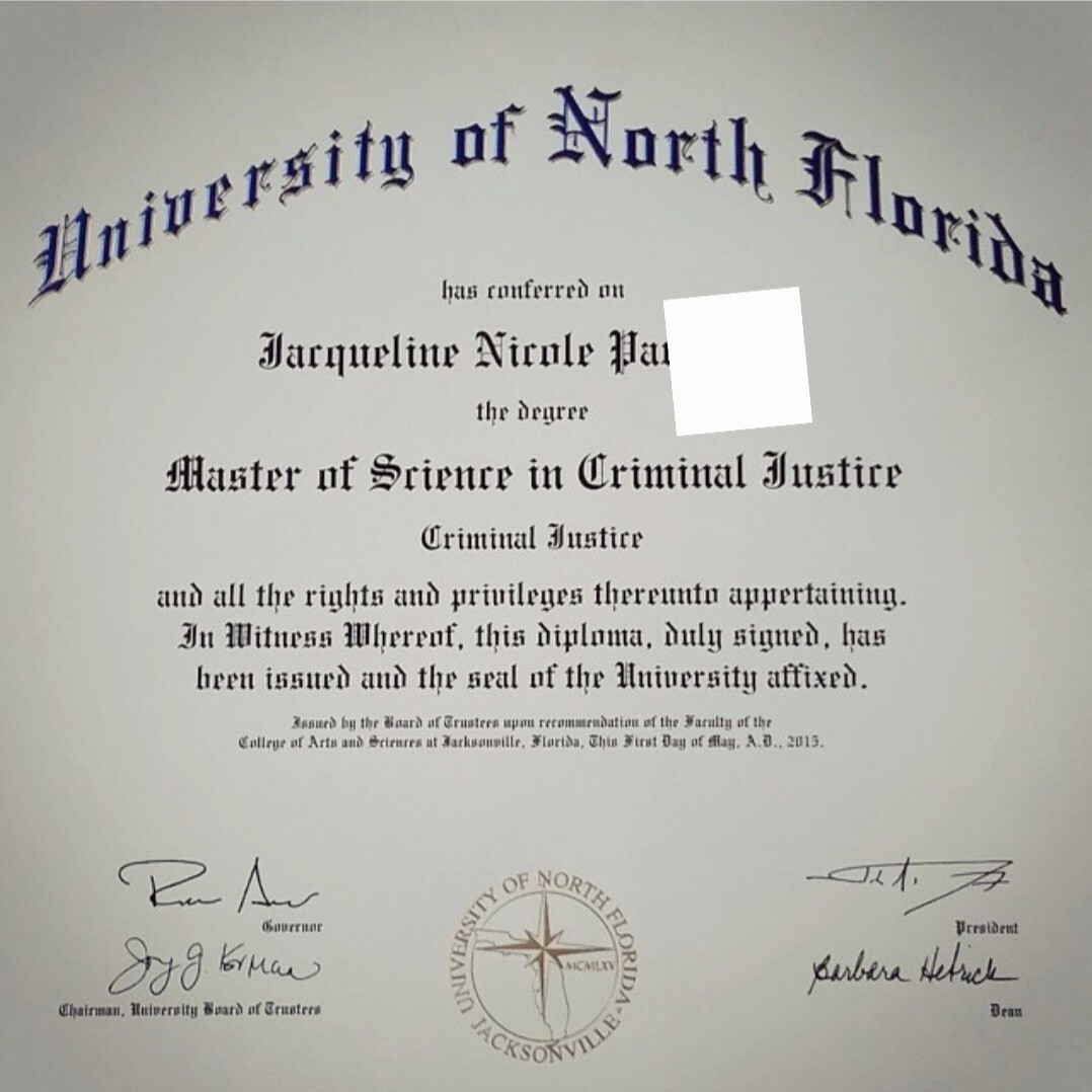 Masters degree diploma UNF criminal justice 2015 to pay off student loan debt