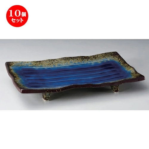 Set of 10 Arita-yaki large plates  Namban Blue Serving Plates (Larg From Japan