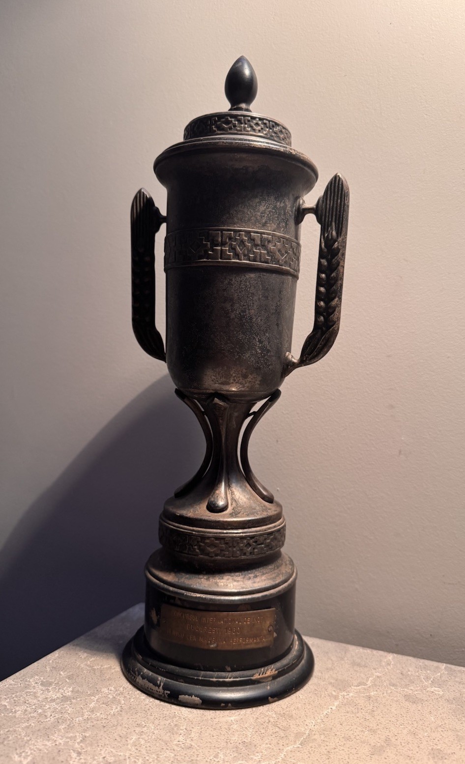 Vintage 1960 International Music Competition Trophy Bucharest Romania Award Cup Vintage 1960 International Music Competition Trophy Bucharest Romania Award Cup
