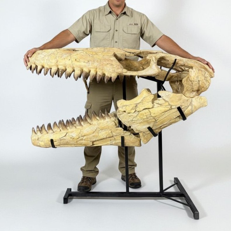 Giant Mosasaur Skull – 120cm Marine Predator Fossil – Massive Cretaceous specime Giant Mosasaur Skull – 120cm Marine Predator Fossil – Massive Cretaceous specime