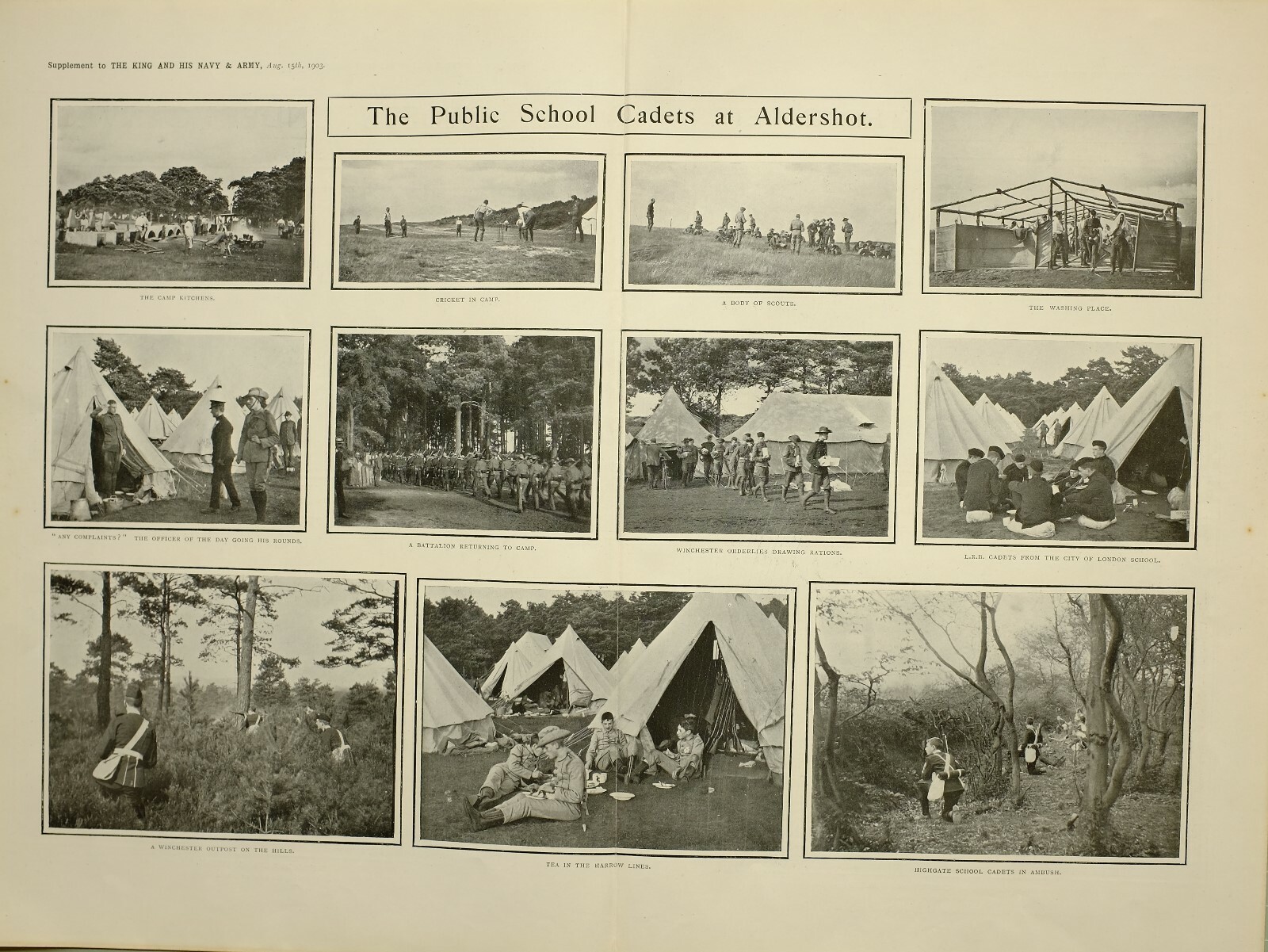 1903 PRINT ARTICLE PUBLIC SCHOOLS IN CAMP AT ALDERSHOT CYCLIST CORPS WINCHESTER 1903 PRINT ARTICLE PUBLIC SCHOOLS IN CAMP AT ALDERSHOT CYCLIST CORPS WINCHESTER