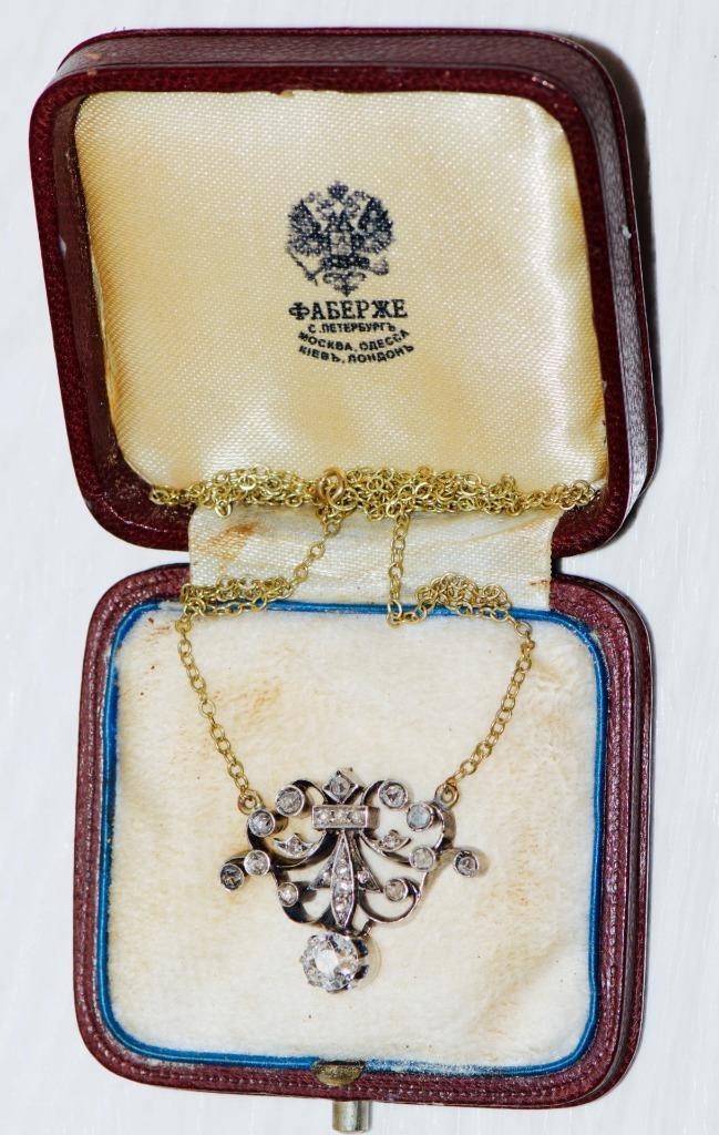 Important Antique c.1890s Faberge Silver-Topped 14k Gold Necklace / Original Box Important Antique c.1890s Faberge Silver-Topped 14k Gold Necklace / Original Box