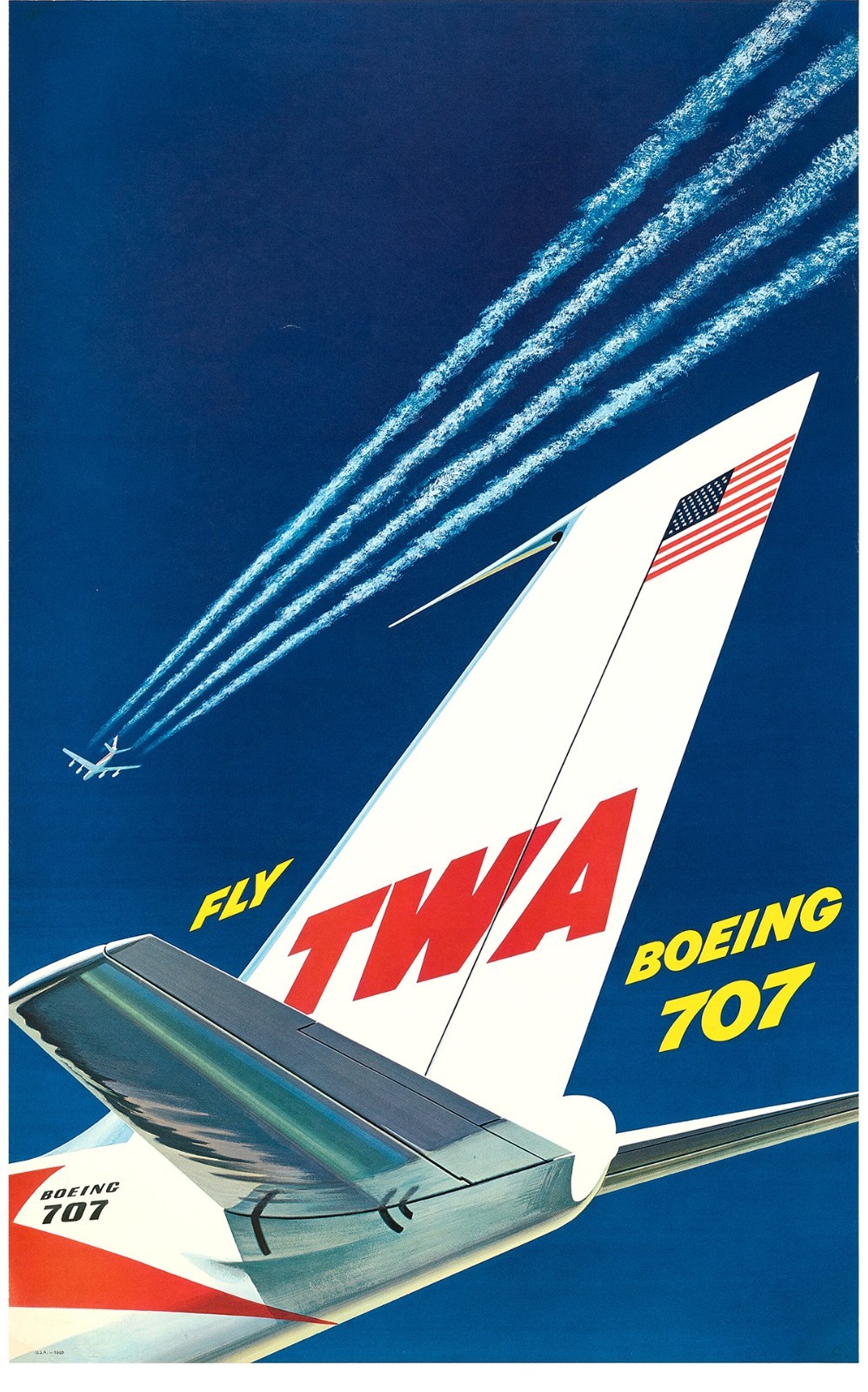 ORIG TWA: Boeing 707 Travel Poster (TWA ca. 1959) Airlines Travel Transportation