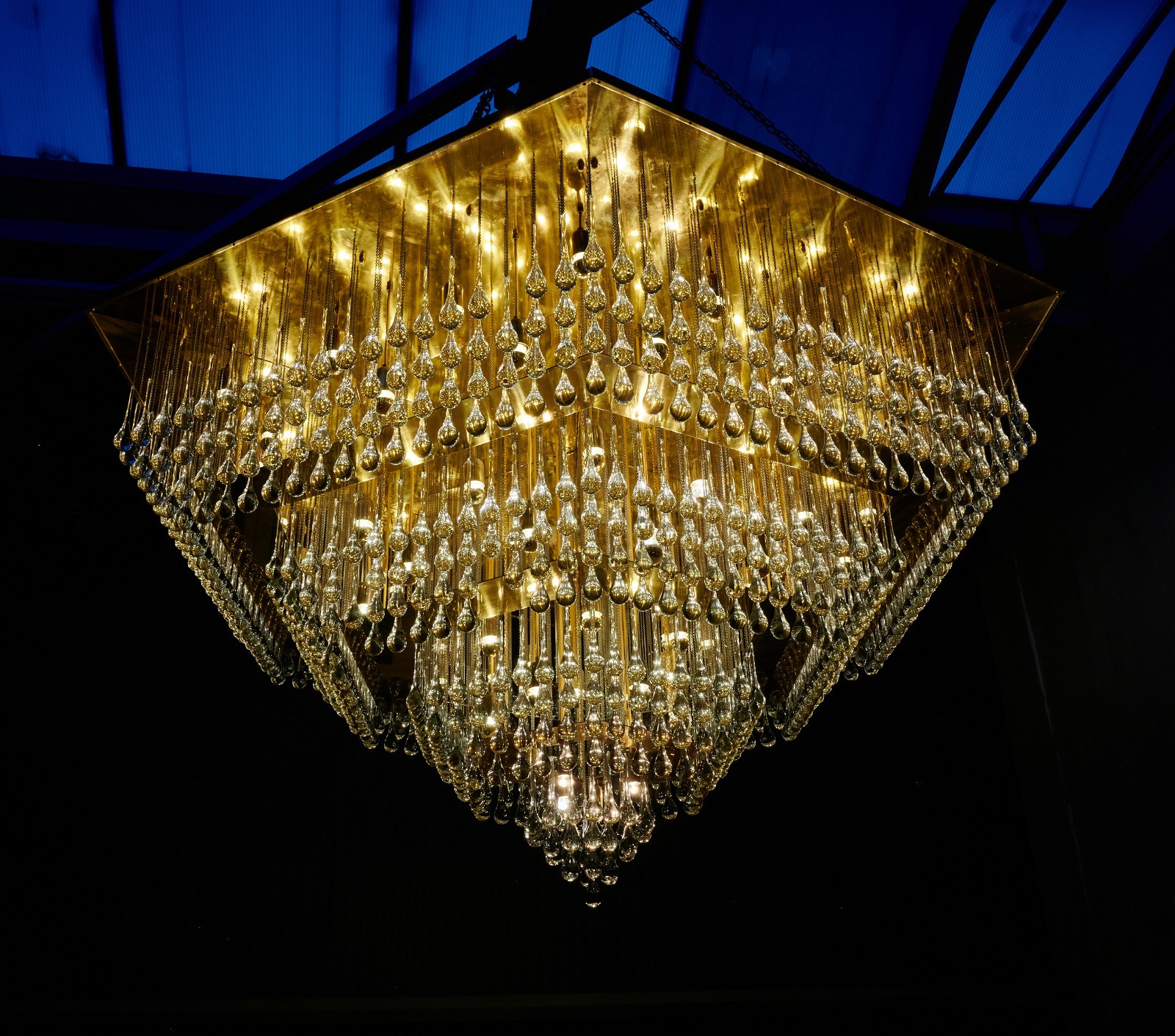 Unique XL CHANDELIER Chandelier Gold Brass Hexagon with 800 Glass Drops 220cm