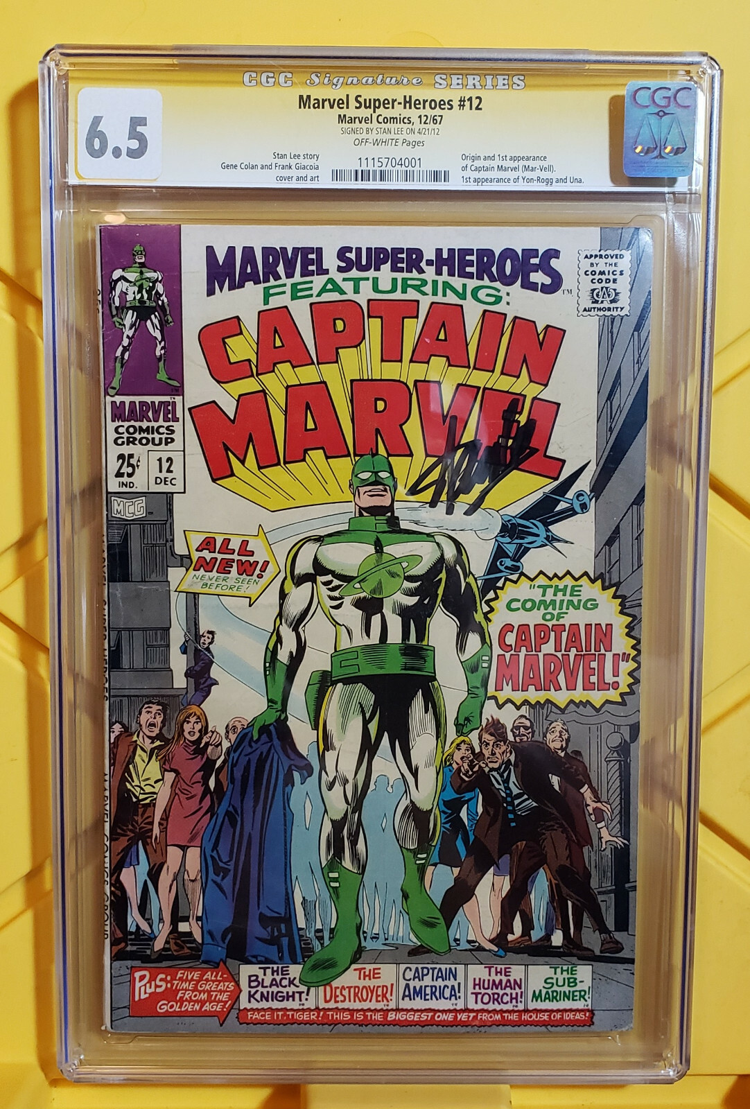 Marvel Super-Heroes #12 6.5 CGC signed by Stan Lee, Origin & 1st Captain Marvel Marvel Super-Heroes #12 6.5 CGC signed by Stan Lee, Origin & 1st Captain Marvel