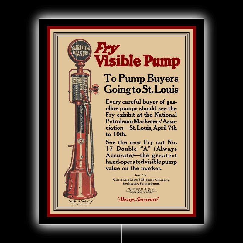 1924 Fry Visible Gas Pumps No. 17 Double A New LED Hanging Lighted Sign: 18x23 1924 Fry Visible Gas Pumps No. 17 Double A New LED Hanging Lighted Sign: 18x23