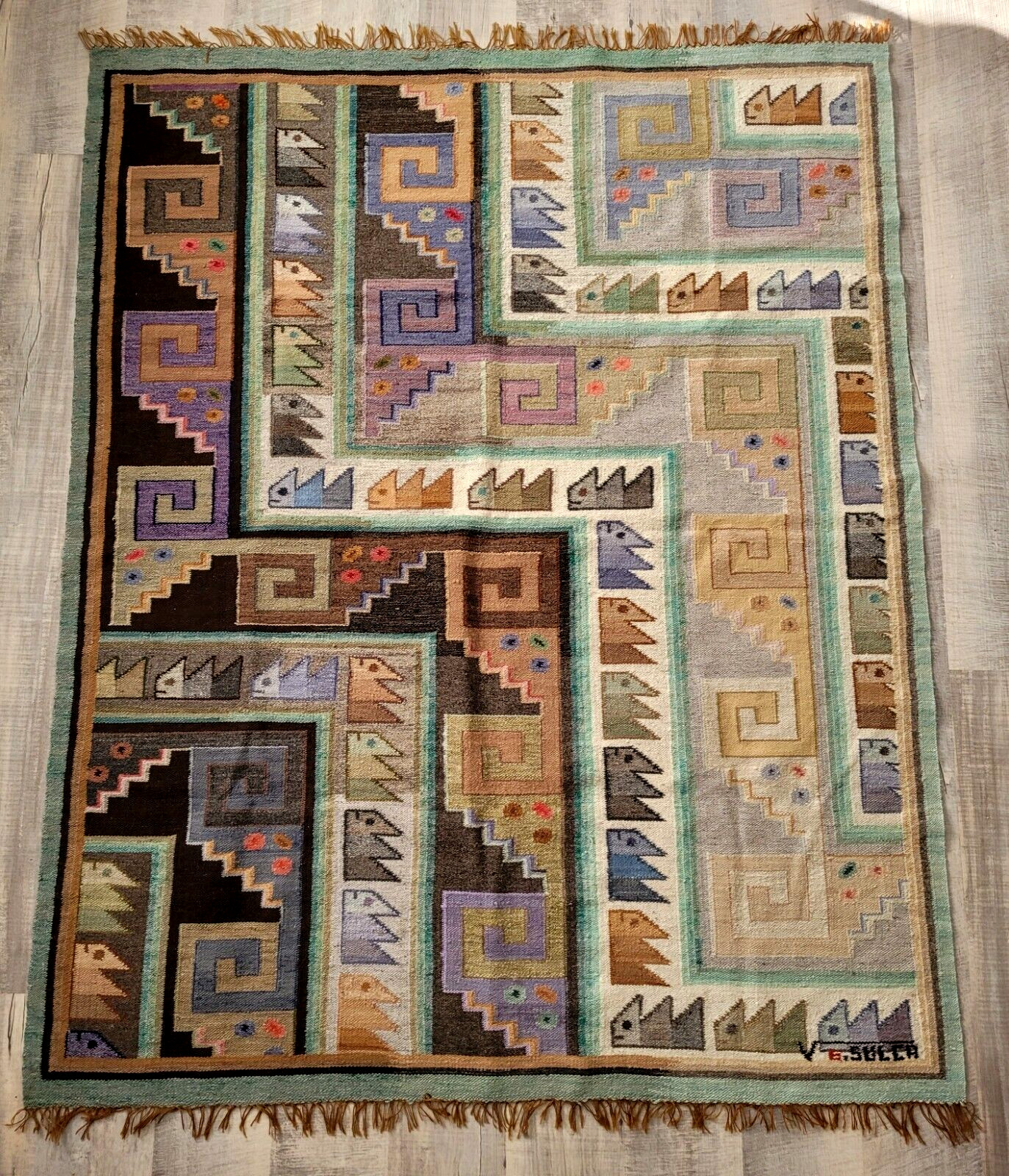 RARE Vintage VICTOR E. SULCA Peru Art Tapestry Wall Hanging 4’ X 5’ Signed RARE Vintage VICTOR E. SULCA Peru Art Tapestry Wall Hanging 4’ X 5’ Signed