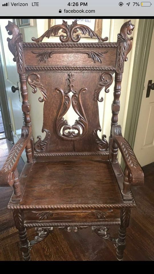 Antique Masonic Carved Figural Griffin Throne Chair & 4 Ecclesiastical Staffs