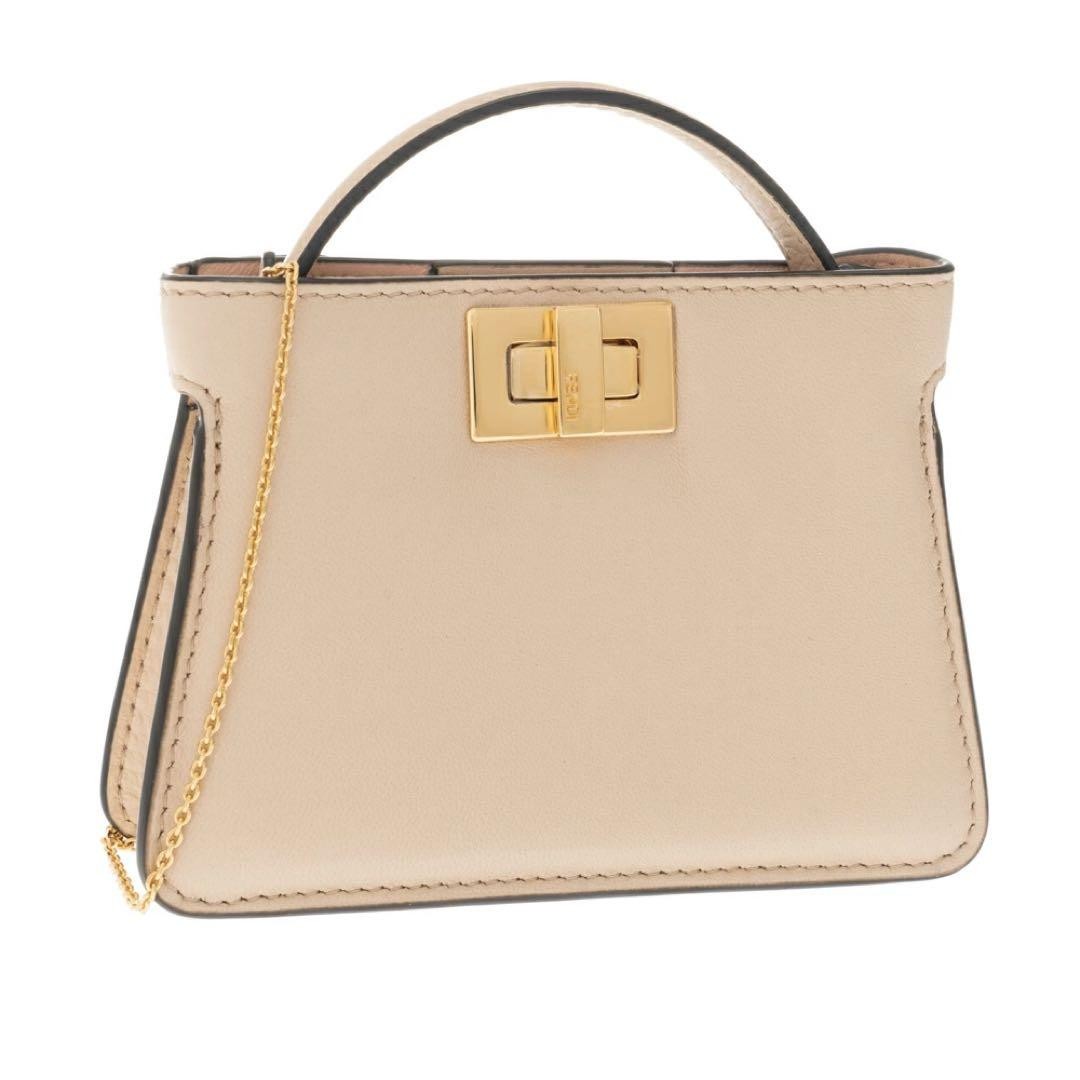FENDI Nano Peekaboo 2WAY Charm Chain Shoulder Bag Beige w/Box, Dust bag from JP FENDI Nano Peekaboo 2WAY Charm Chain Shoulder Bag Beige w/Box, Dust bag from JP