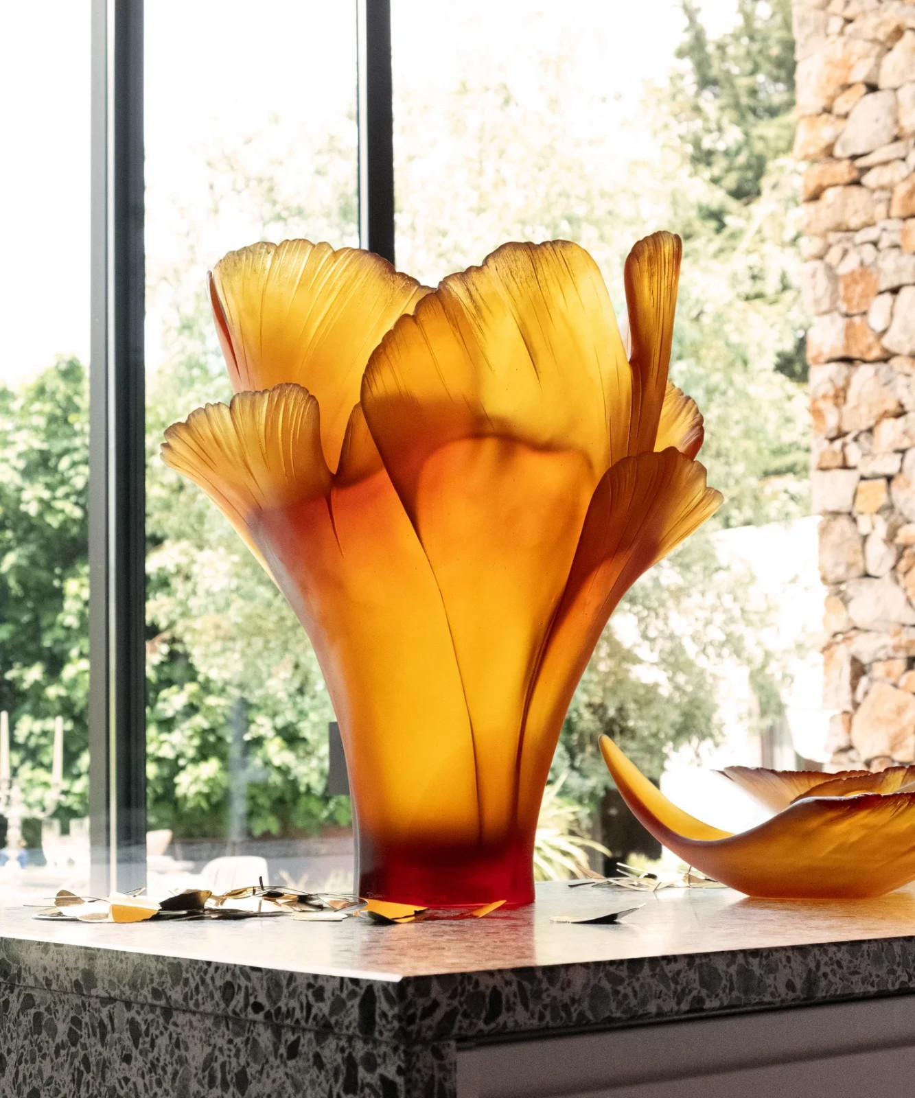 Daum France Ginkgo Magnum Vase Amber Crystal Pate de Verre 05107-3 Ltd Ed 99 New Daum France Ginkgo Magnum Vase Amber Crystal Pate de Verre 05107-3 Ltd Ed 99 New