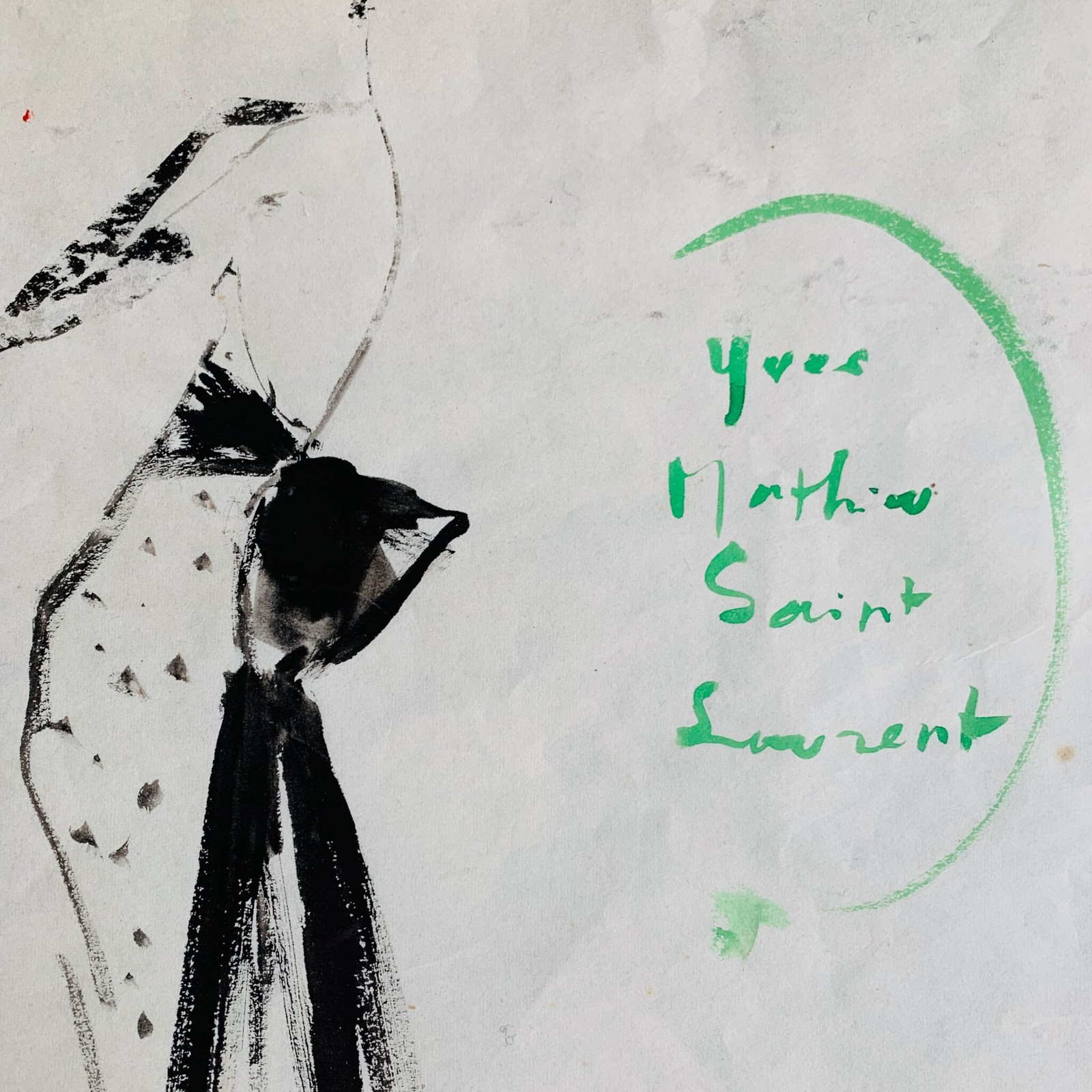 Large and Elegant Chinese Ink Drawing Signed by Yves Saint-Laurent