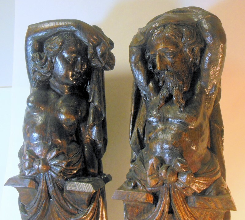  Antique Pr Carvings Newel Post Figures Sculptures Atlas Caryatid Horner German 