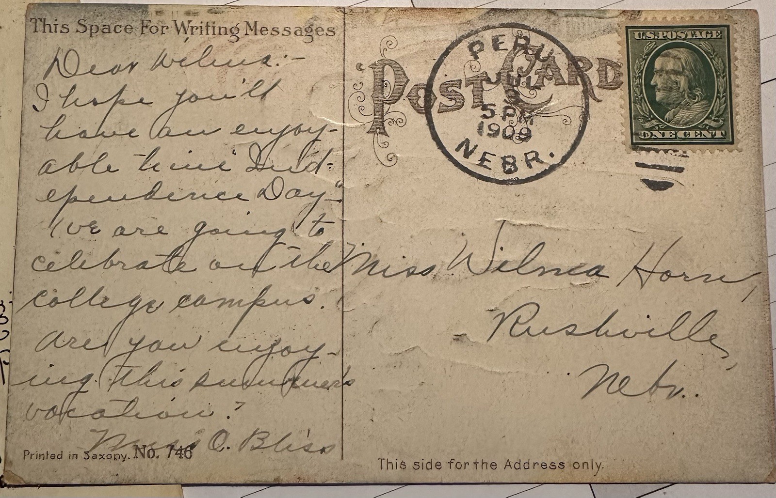 My Grandmother’s Antique Postcard, 1909. In Perfect Condition, Kept Protected