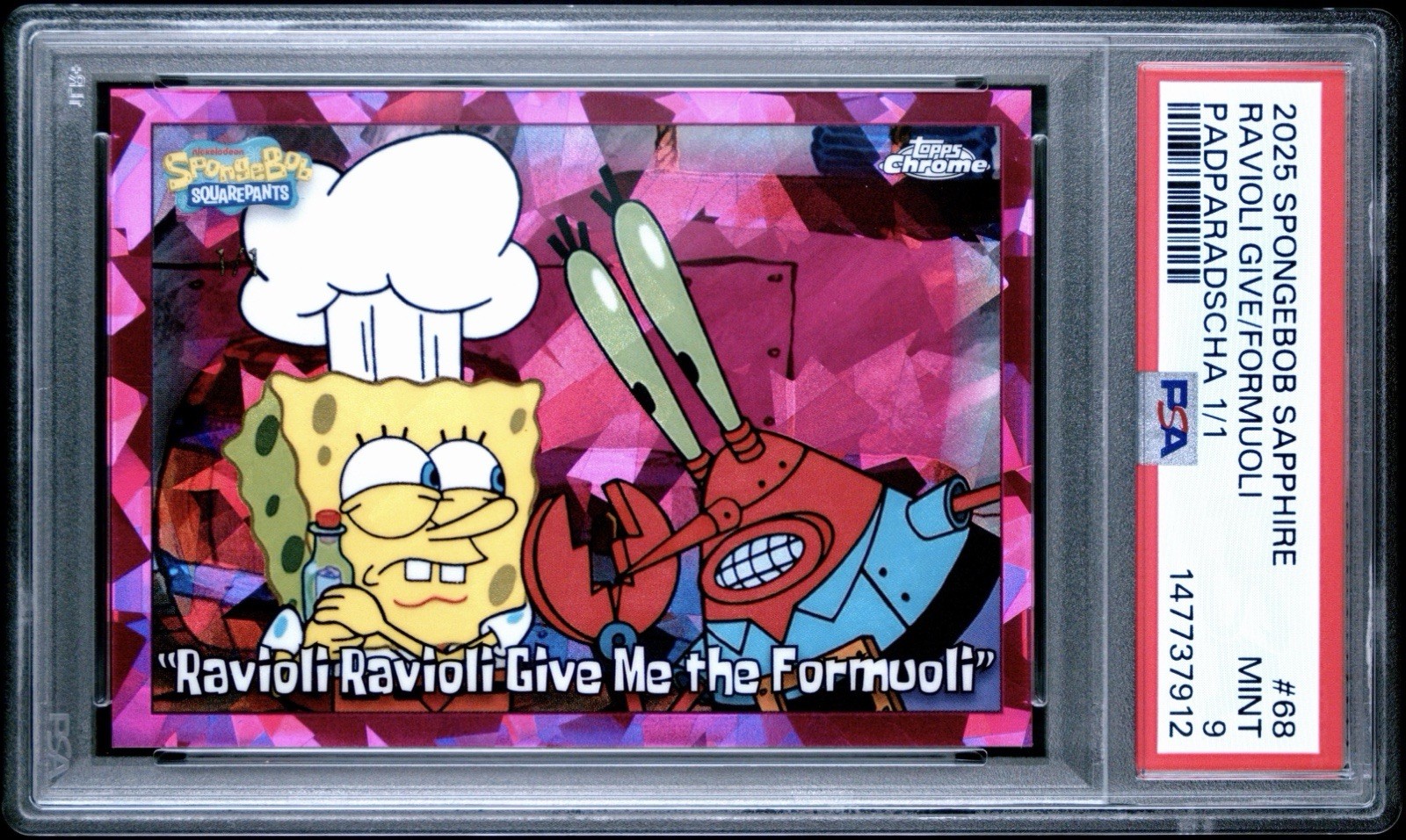 2025 Topps Chrome Sapphire SpongeBob SqaurePants 1/1 PADPARADSCHA Ravioli
