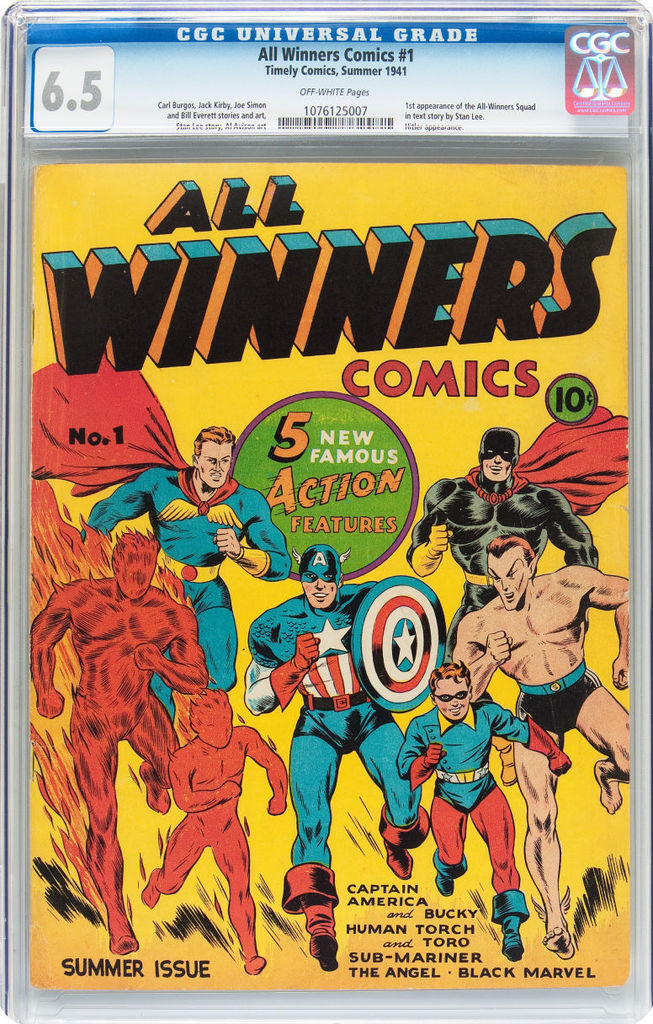 All Winners Comics #1 CGC 6.5 Timely 1941 Captain America Sub-mariner E9 107 cm All Winners Comics #1 CGC 6.5 Timely 1941 Captain America Sub-mariner E9 107 cm