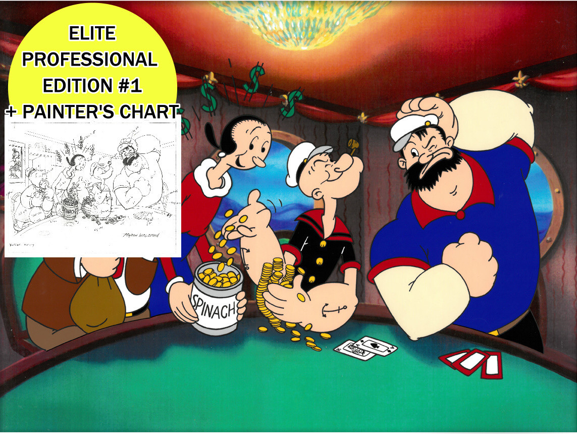 Popeye the Sailor Pro #1 Casino Night Hand-Painted Cel & Signed Color code image Popeye the Sailor Pro #1 Casino Night Hand-Painted Cel & Signed Color code image