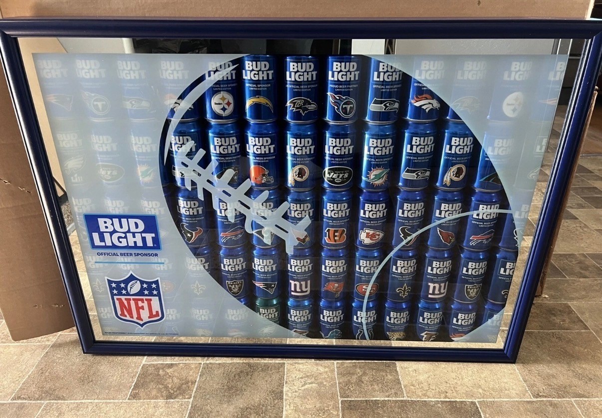 Bud Light Beer Football Cans Sign Seahawks Broncos Chiefs 49ers Bill's Raiders Bud Light Beer Football Cans Sign Seahawks Broncos Chiefs 49ers Bill's Raiders