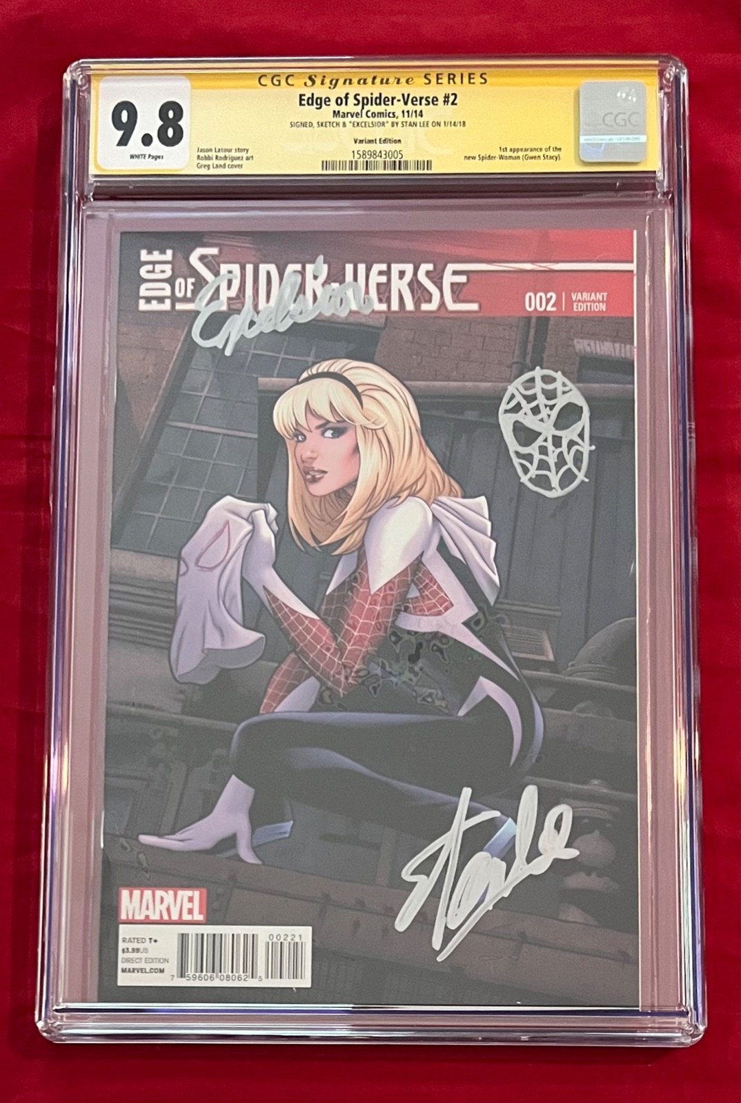 Edge of Spider-Verse #2 Variant CGC 9.8 Signed & Sketch by Stan Lee Spider-Gwen Edge of Spider-Verse #2 Variant CGC 9.8 Signed & Sketch by Stan Lee Spider-Gwen