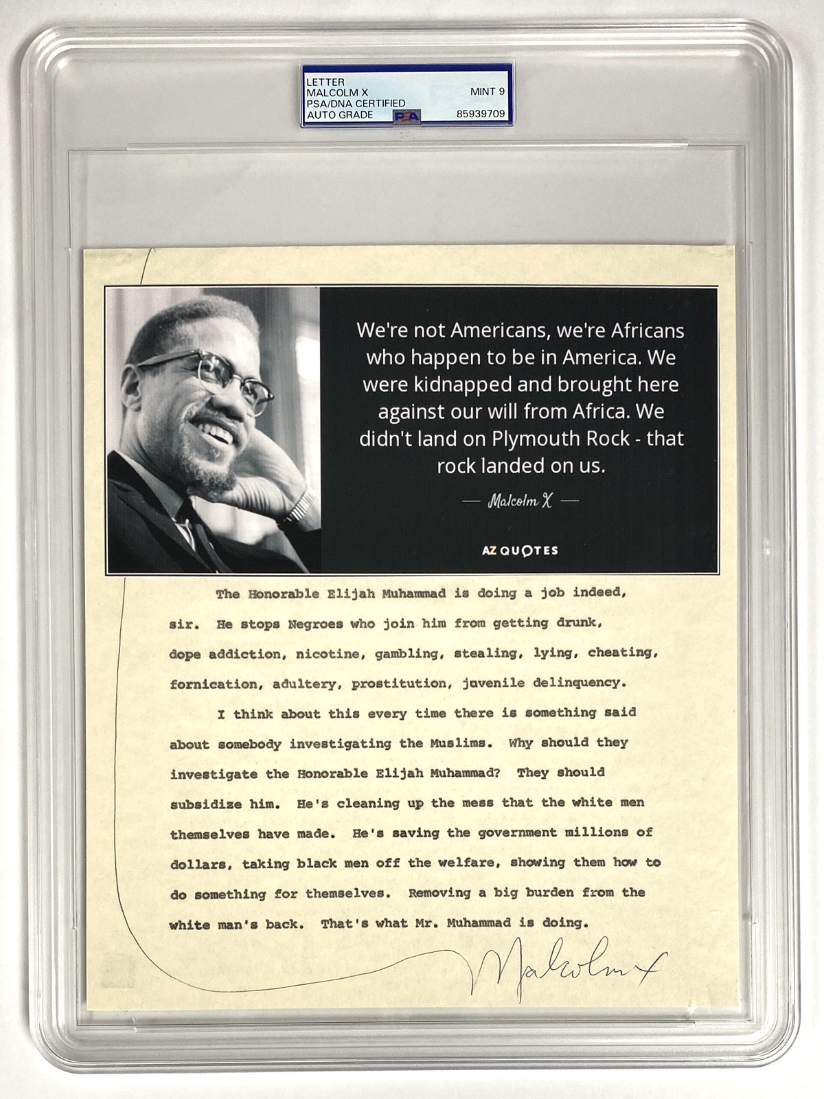 Malcolm X Signed Letter & 1946 Prison Document - PSA Mint 9