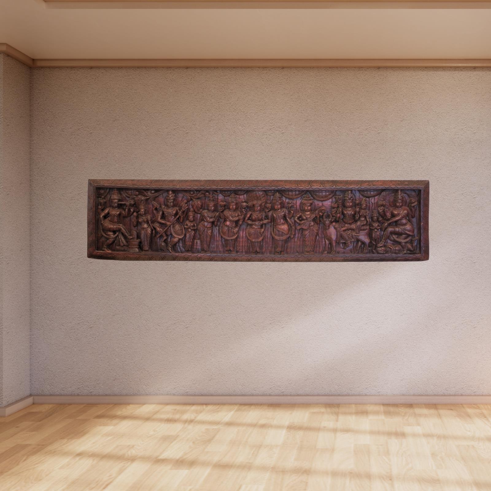 Sanatana Dharma Red Wood Wall Panel 72” Hand Carved India Spiritual Wall Art Sanatana Dharma Red Wood Wall Panel 72” Hand Carved India Spiritual Wall Art