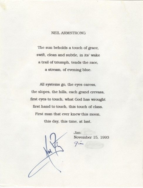 ***AUTOGRAPHED NEIL ARMSTRONG POEM AND WSS PHOTO ***AUTOGRAPHED NEIL ARMSTRONG POEM AND WSS PHOTO