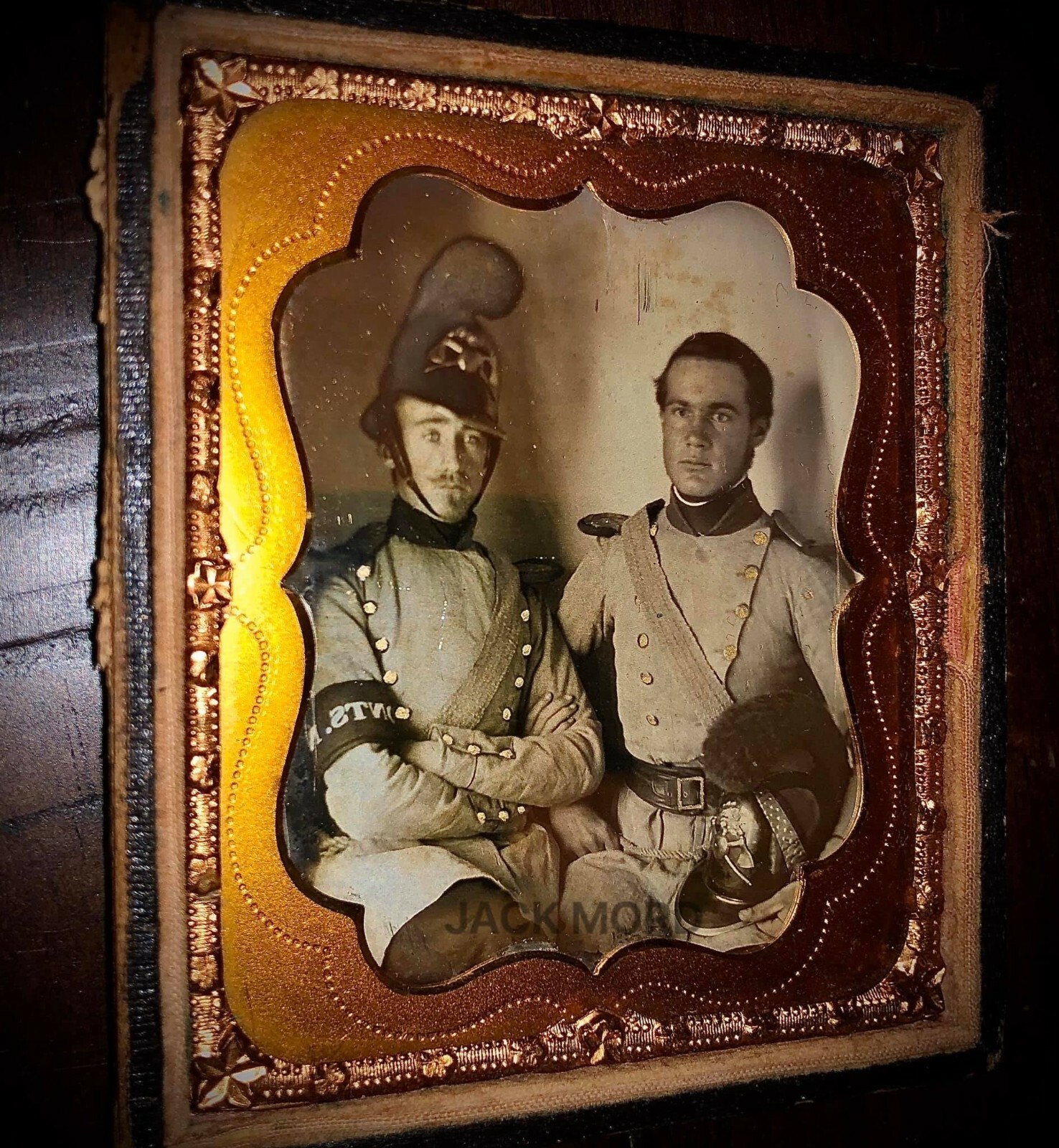 Rare 1840s 1850s 1/6 Daguerreotype Two Men In Uniform Soldier Or Fireman Photo