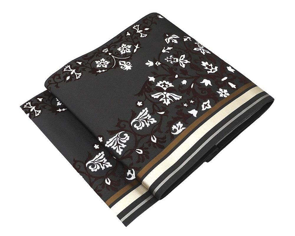 Japanese Silk Nagoya Obi Belt Hakata Ori Woven Charcoal Gray Arabesque Kimono