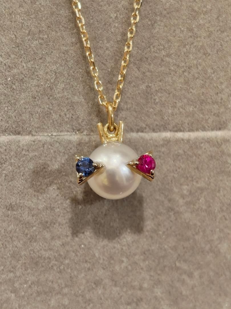 Tasaki K18 Pearl Bug Charm Ruby Sapphire Holiday Jewelry Used Japan