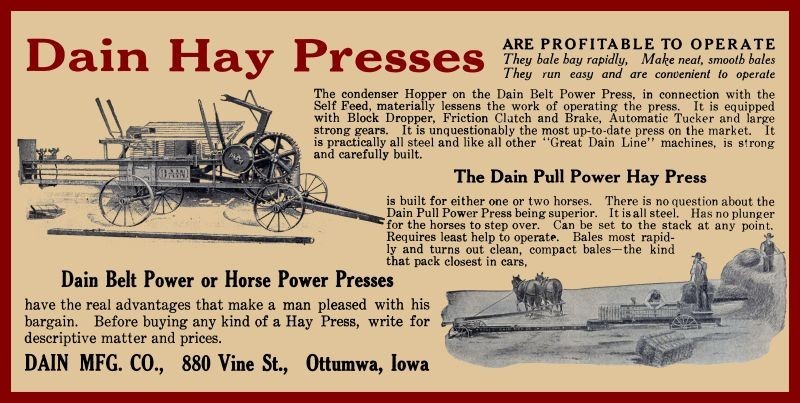1911 Dain Hay Press of Ottumwa, Iowa NEW Sign 9x18
