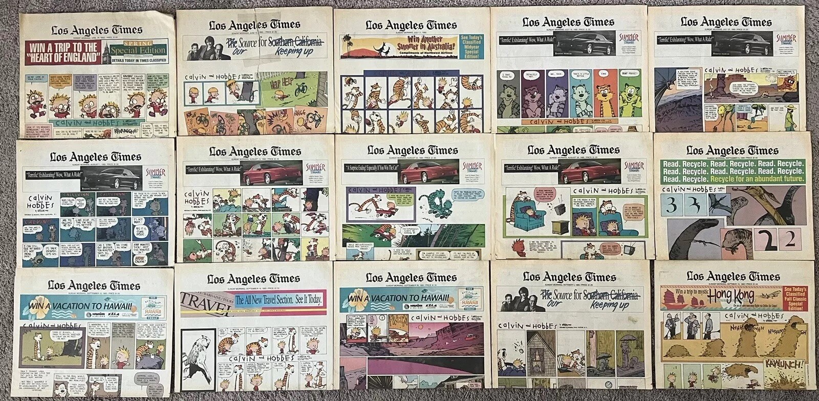 Calvin & Hobbes Lot 103 Sunday Newspaper Comic Strips Los Angeles Times 1992-95