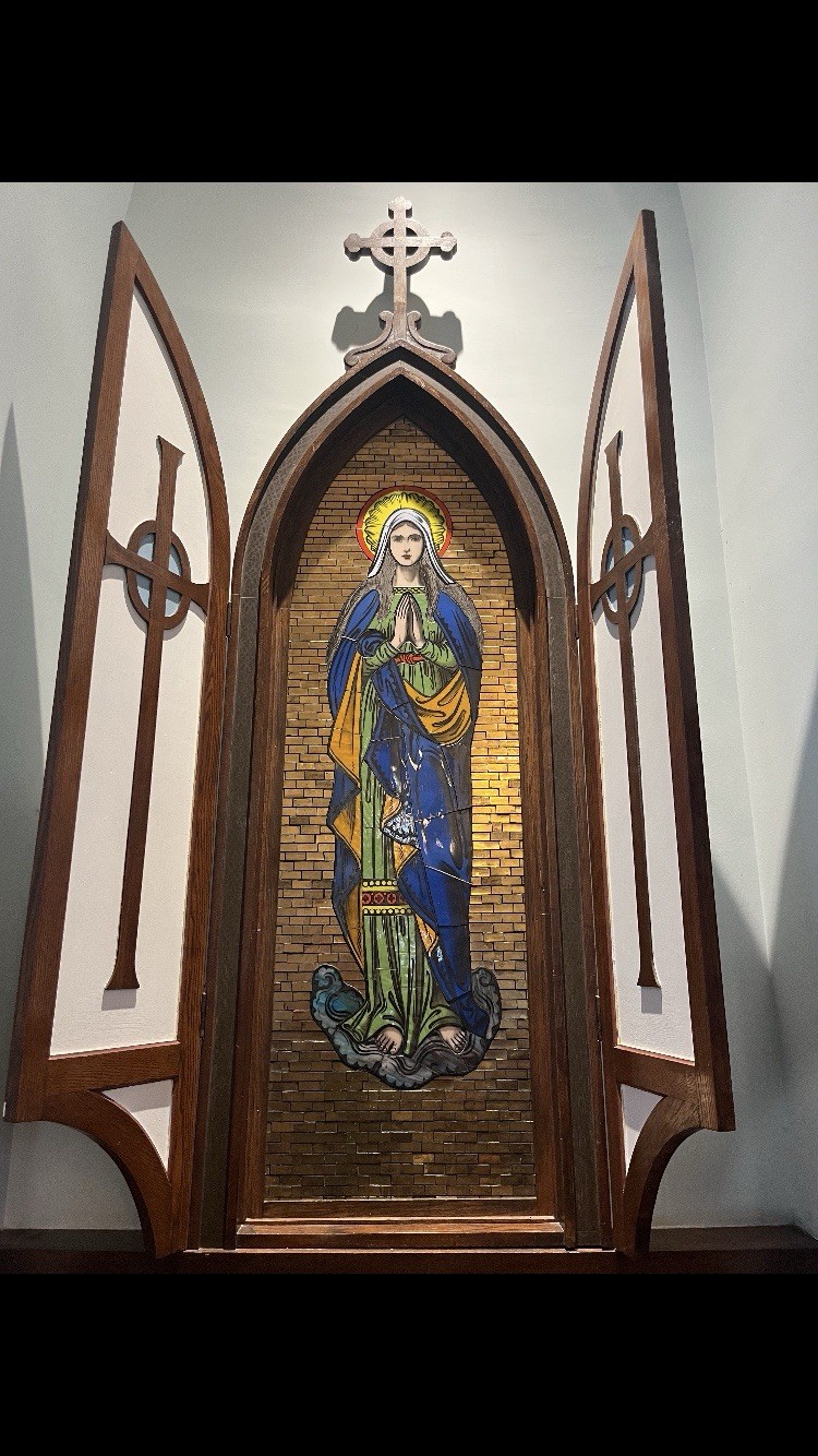 Antique Virgin Mary & St Joseph Mosaic Religious Artwork from Catholic Church