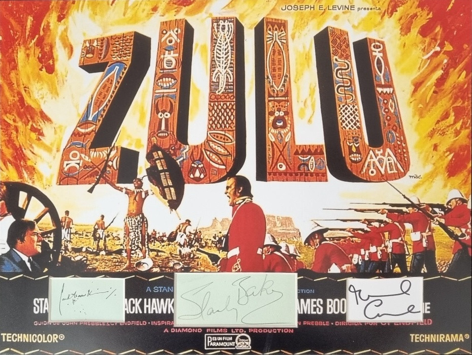 STANLEY BAKER, MICHAEL CAINE, JACK HAWKINS Signed 16x12 Photo Display ZULU COA