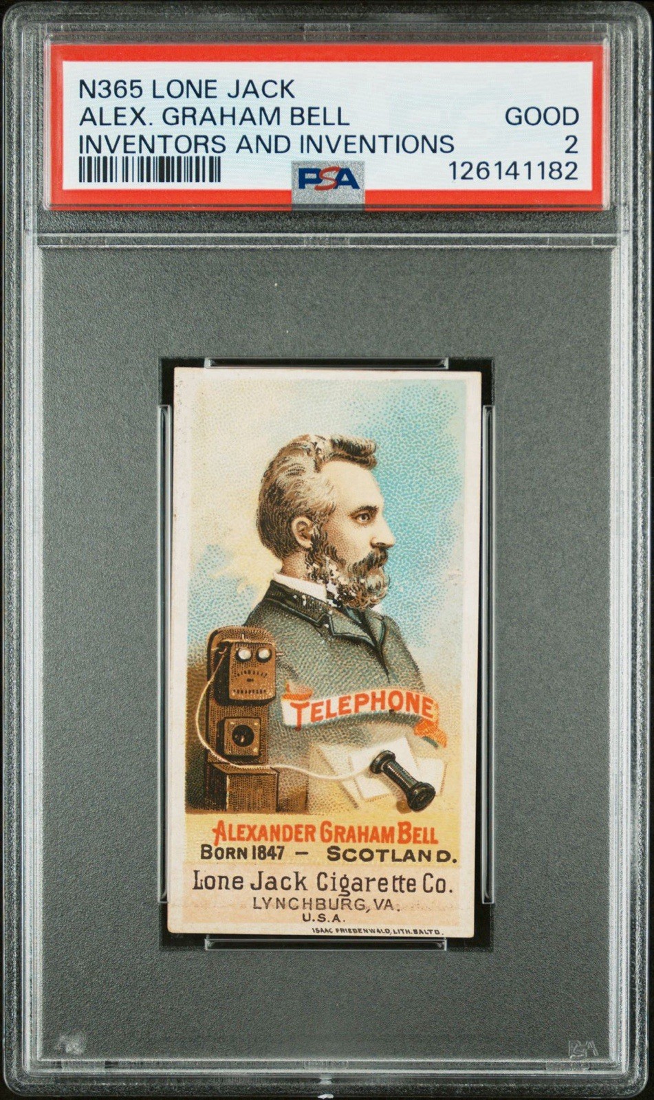 1887 N365 Lone Jack Inventors and Inventions *ALEXANDER GRAHAM BELL* PSA 2 GD 1887 N365 Lone Jack Inventors and Inventions *ALEXANDER GRAHAM BELL* PSA 2 GD