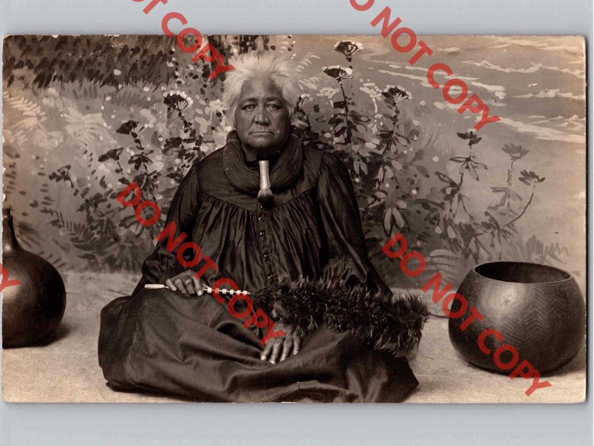 RARE c1910 Mele Kaupoko High Chief Chiefess Hawaii HI Frank Davey Negative RPPC