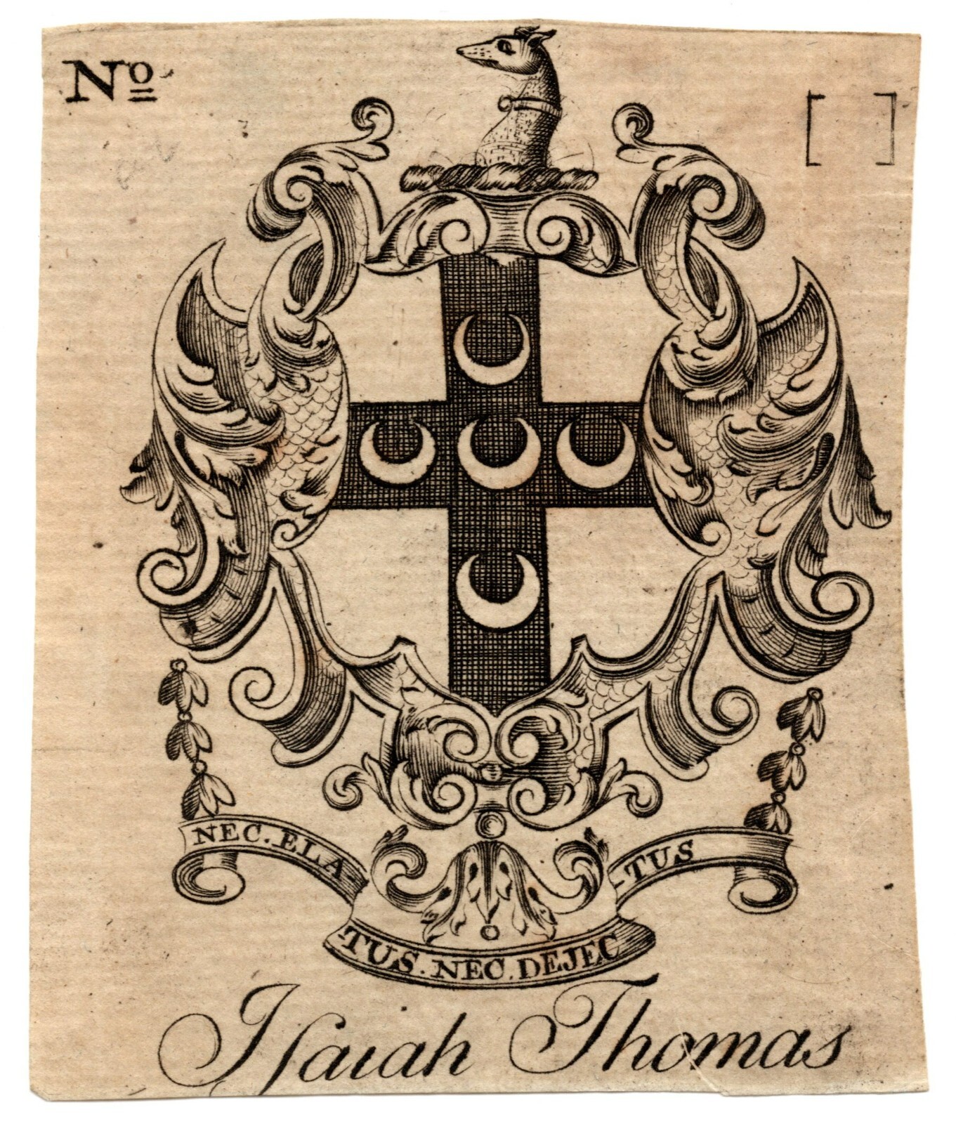 Bookplate Engraved & Printed by Paul Revere in Boston Pre-1800 for Isaiah Thomas Bookplate Engraved & Printed by Paul Revere in Boston Pre-1800 for Isaiah Thomas