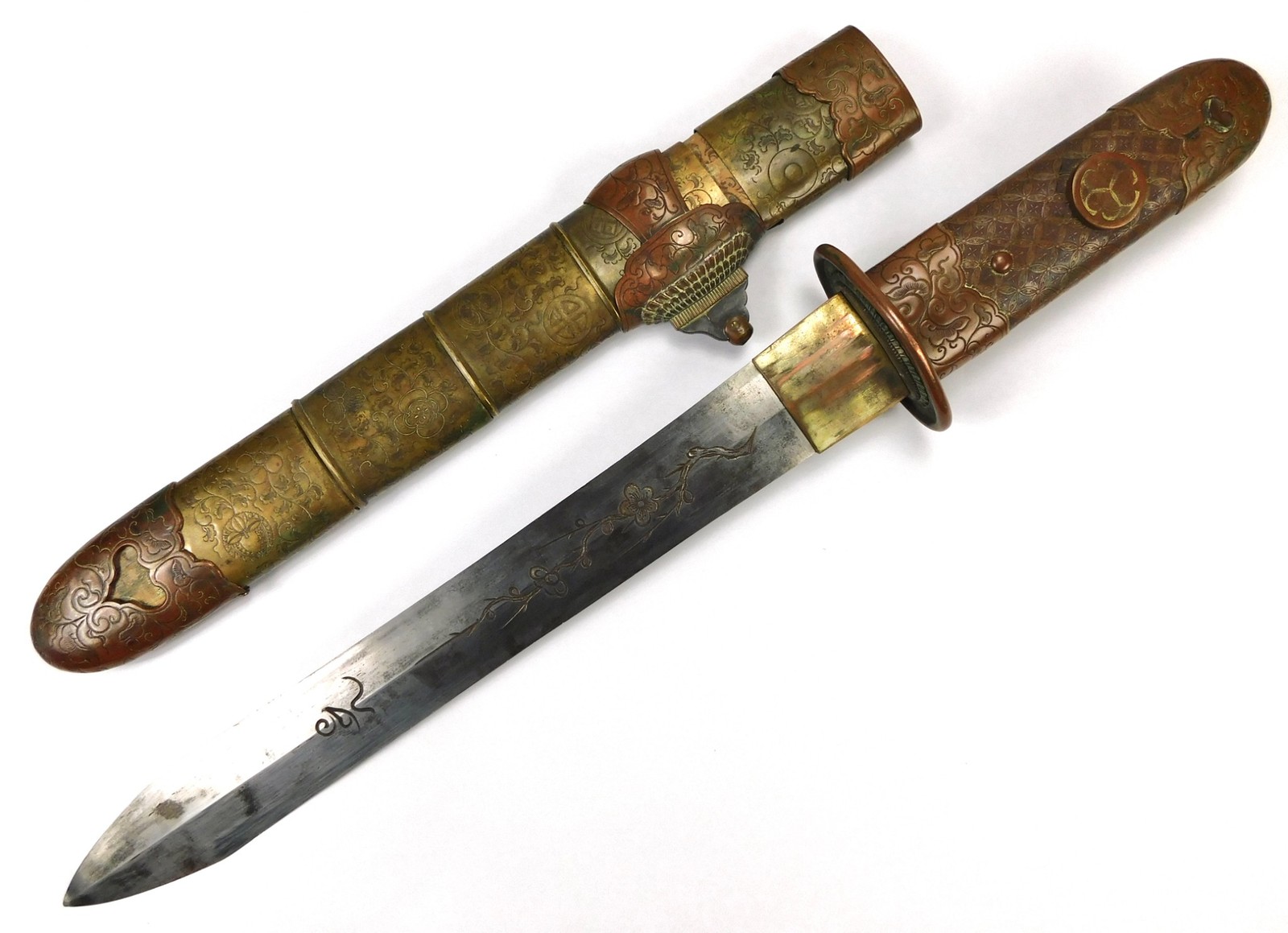Antique 19 Century Japanese Exhibition Chinese Style Large Heavy Sword Scabbard Antique 19 Century Japanese Exhibition Chinese Style Large Heavy Sword Scabbard