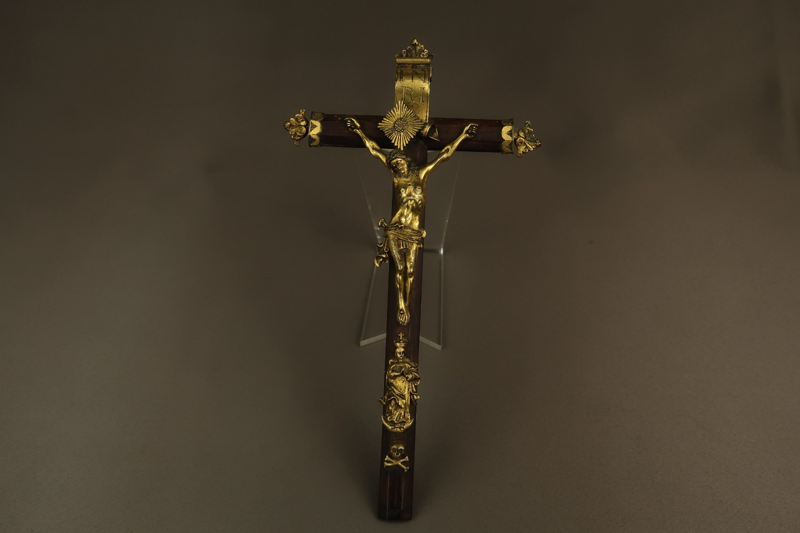 Antique Rare Gilt Bronze Crucifix Jesus Christ Continental 17th Century