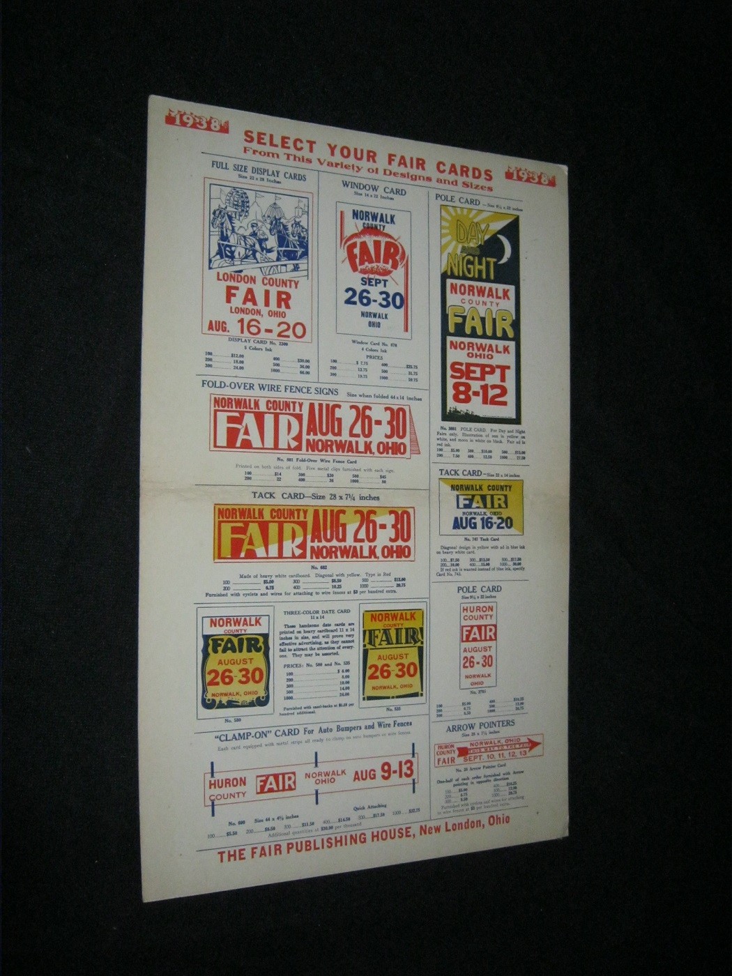 Original COLORCRAFT PRINTED for FAIR PUBLISHING HOUSE 1938 Fair Advertising Card Original COLORCRAFT PRINTED for FAIR PUBLISHING HOUSE 1938 Fair Advertising Card