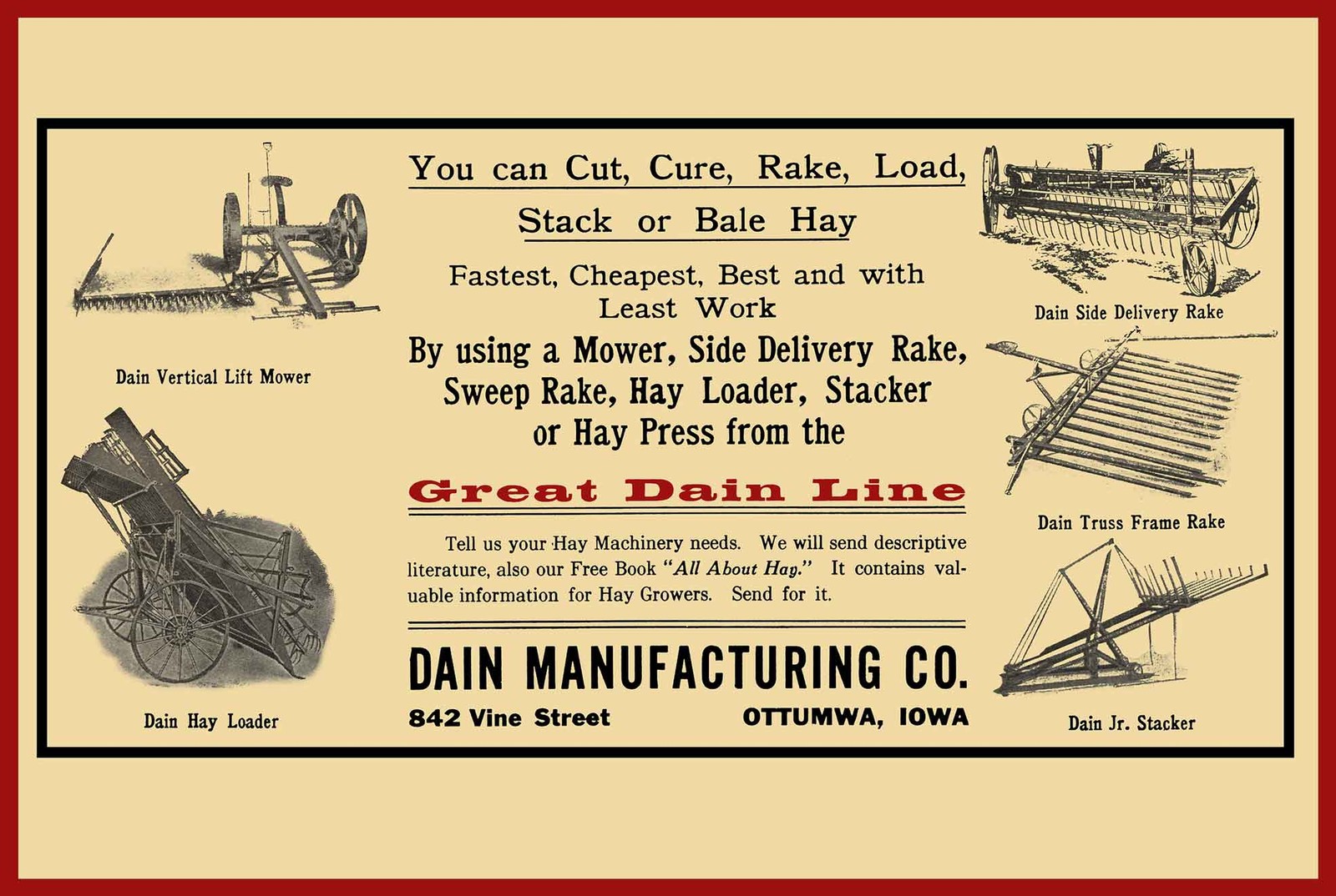 Vintage Style Metal Sign P2 1910 DAIN 36x24 Vintage Style Metal Sign P2 1910 DAIN 36x24