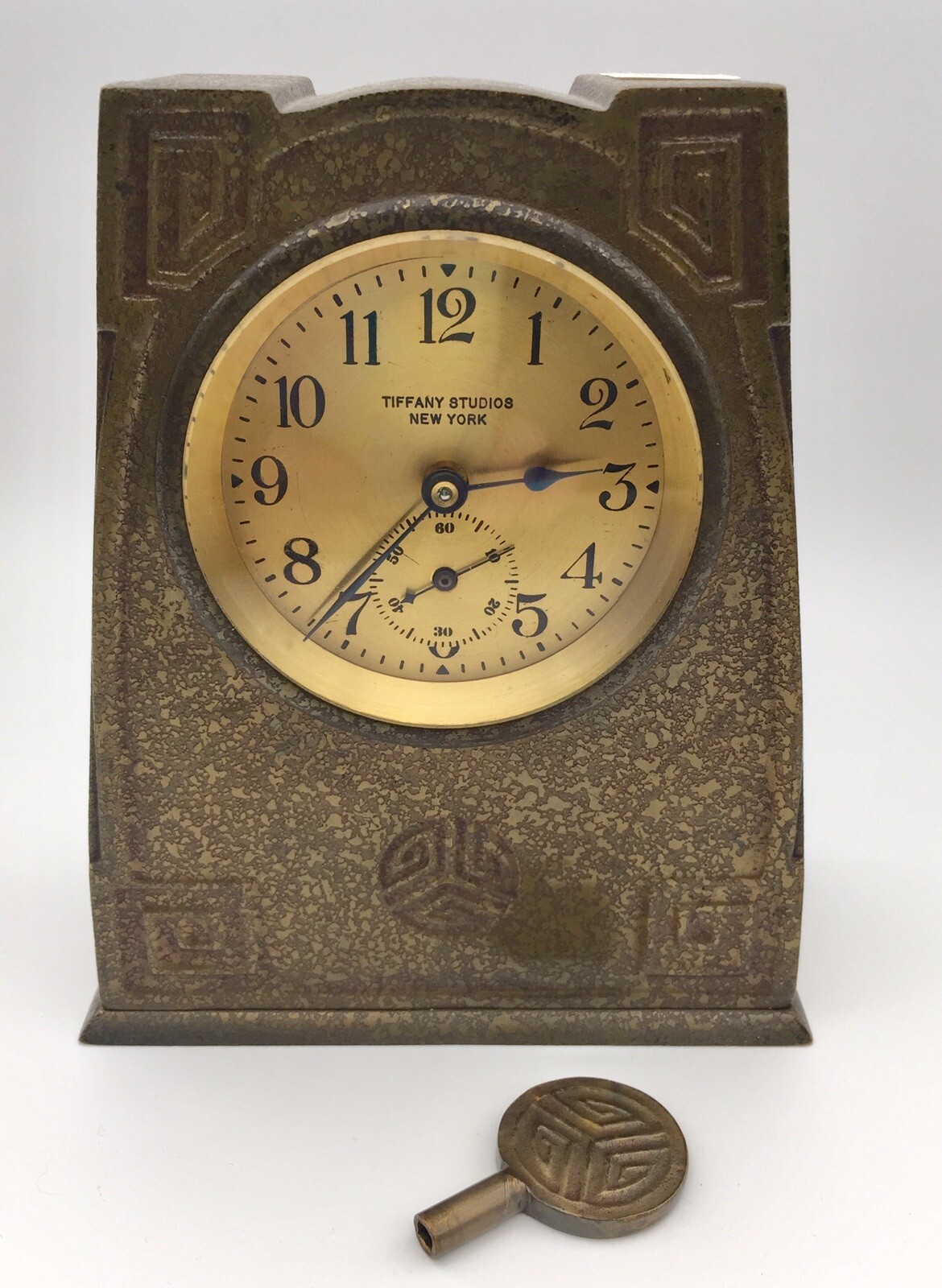 Tiffany Studios ~ BRONZE CLOCK & KEY ~ Greek Key Design #1121 Desk Clock Tiffany Studios ~ BRONZE CLOCK & KEY ~ Greek Key Design #1121 Desk Clock