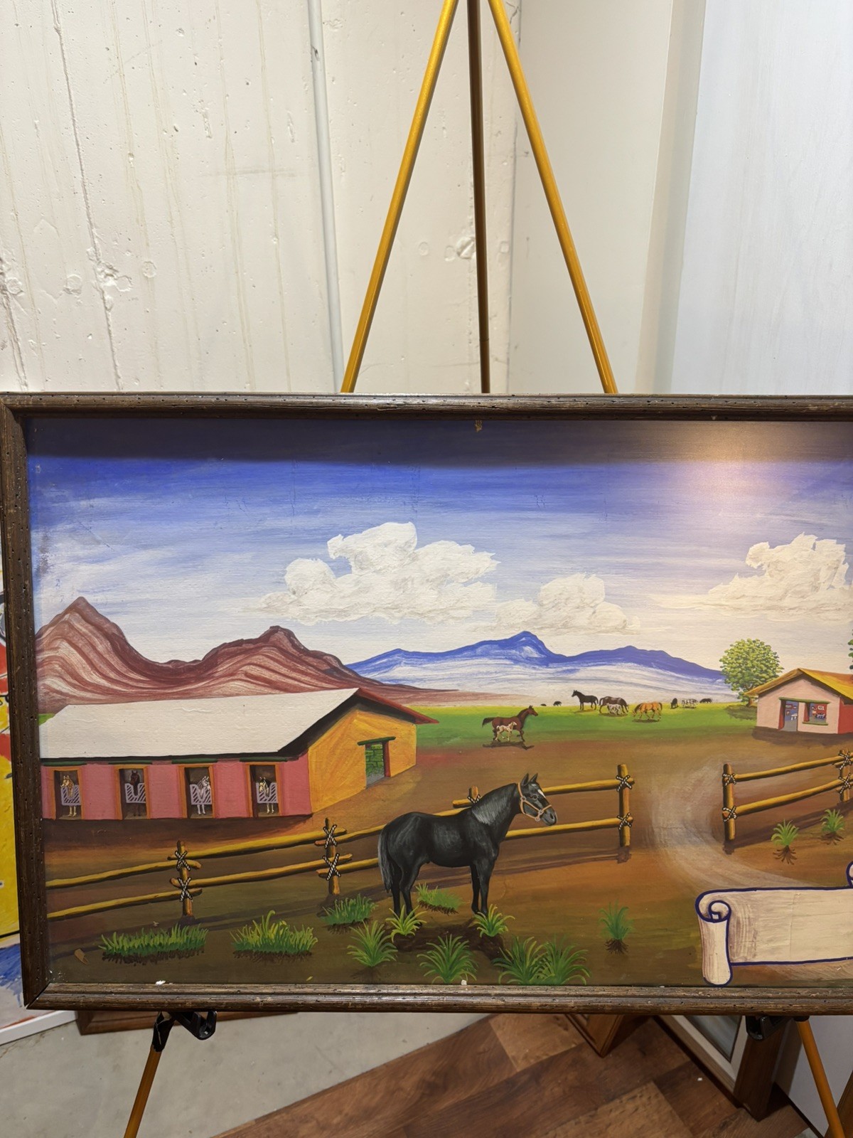 Martin Saldaña 1874-1965 Original Mexican Folk Art Ranch Horse Painting