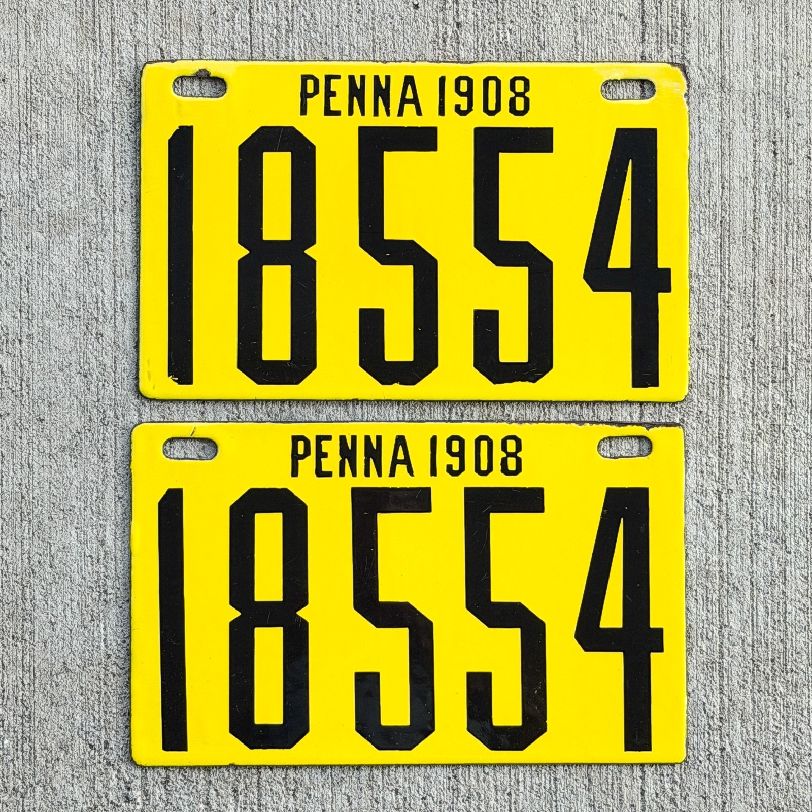 1908 Pennsylvania Porcelain License Plate Pair Auto Tag High Quality 18554 1908 Pennsylvania Porcelain License Plate Pair Auto Tag High Quality 18554