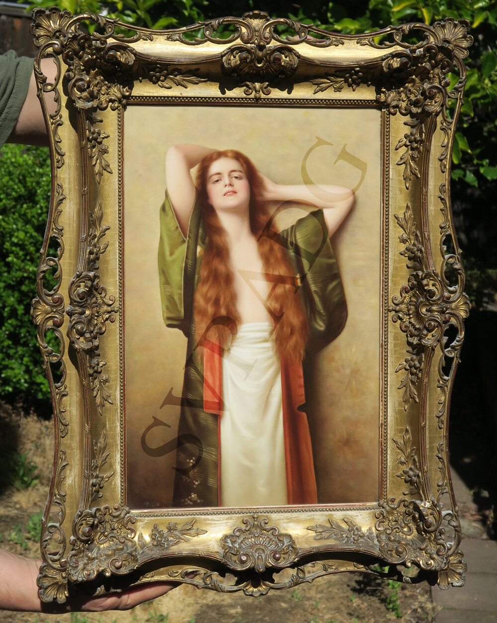 Kpm Porcelain Berlin Plaque Giltwood Gesso Frame Girl silk Kimono Antique Kpm Porcelain Berlin Plaque Giltwood Gesso Frame Girl silk Kimono Antique