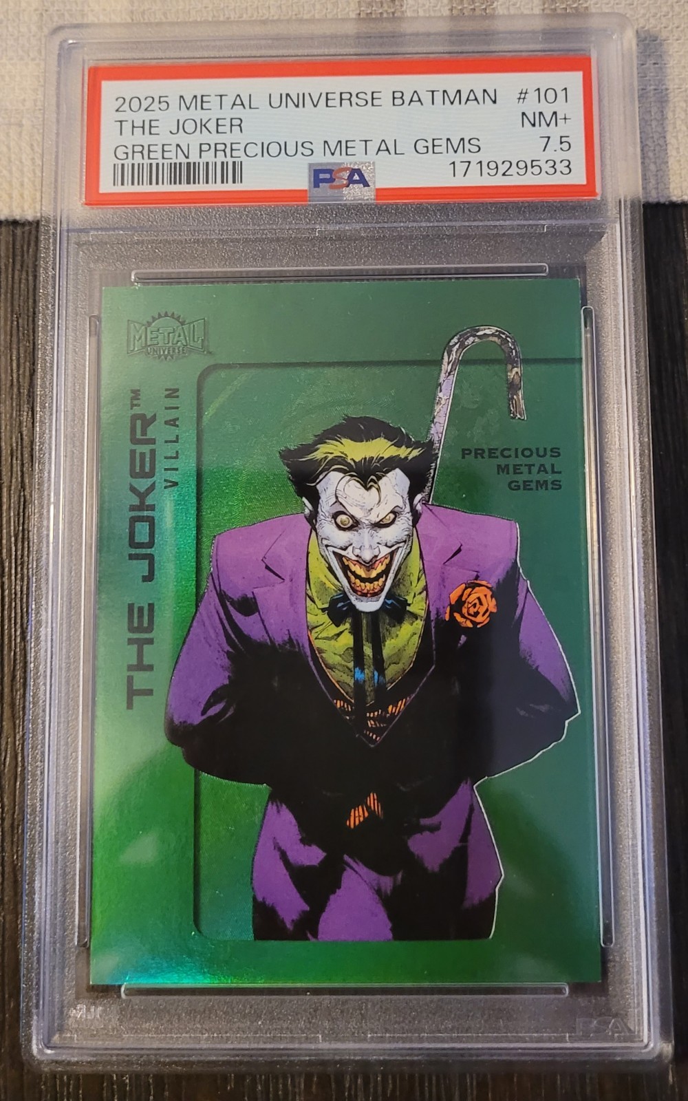 2025 Skybox Metal Universe Batman The Joker PMG Green PSA 7.5 2025 Skybox Metal Universe Batman The Joker PMG Green PSA 7.5